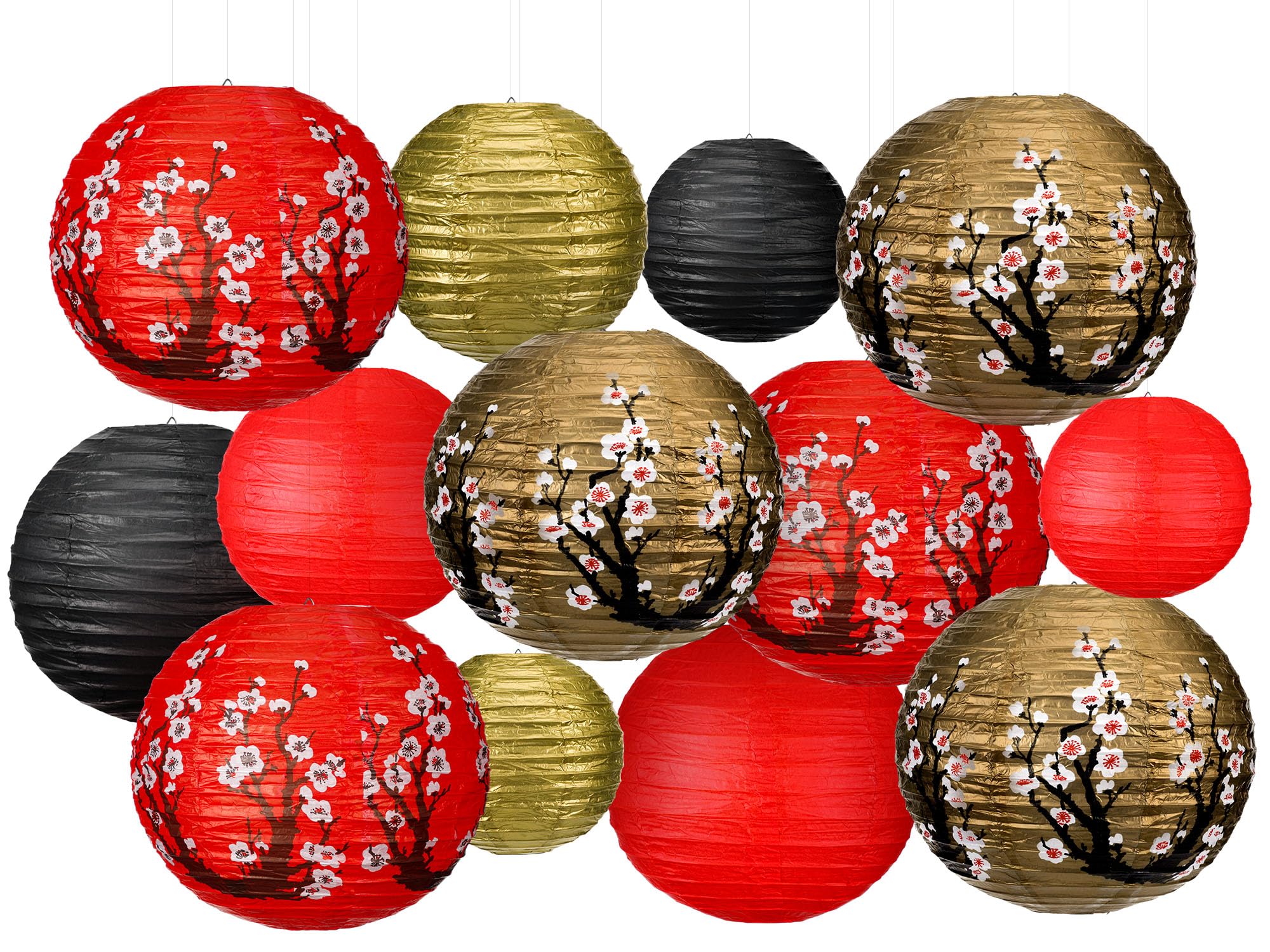13 Pcs Chinese Japanese Paper Lantern Red Cherry Blossom Decorative Hanging Lantern Hibachi Party Decorations for Chinese New Ye