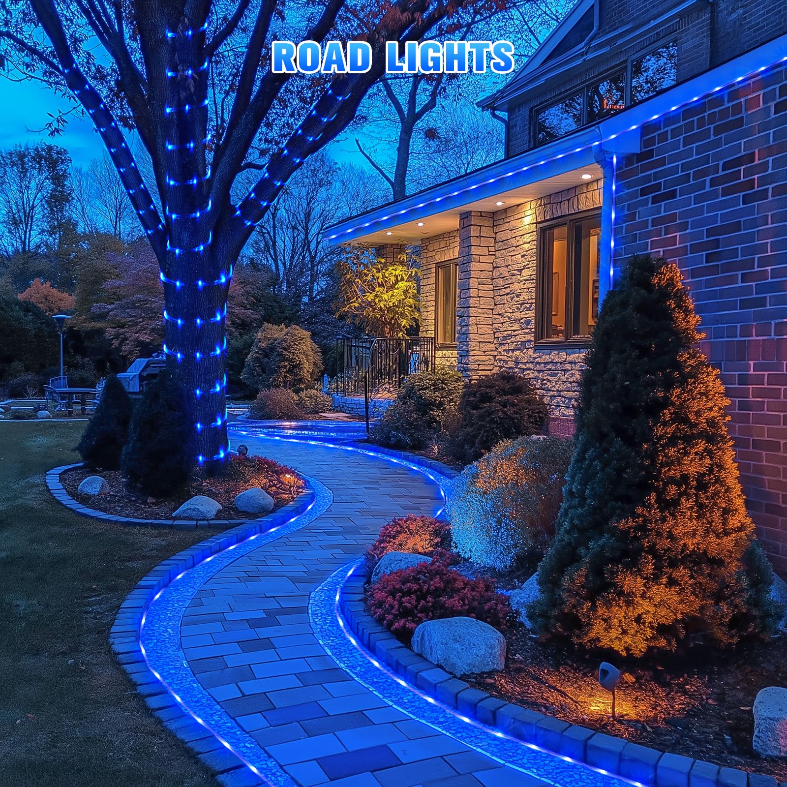 JMEXSUSS Solar Rope Lights 200LED, 66ft Waterproof Blue String Lights, 8 Modes for Outdoor Use