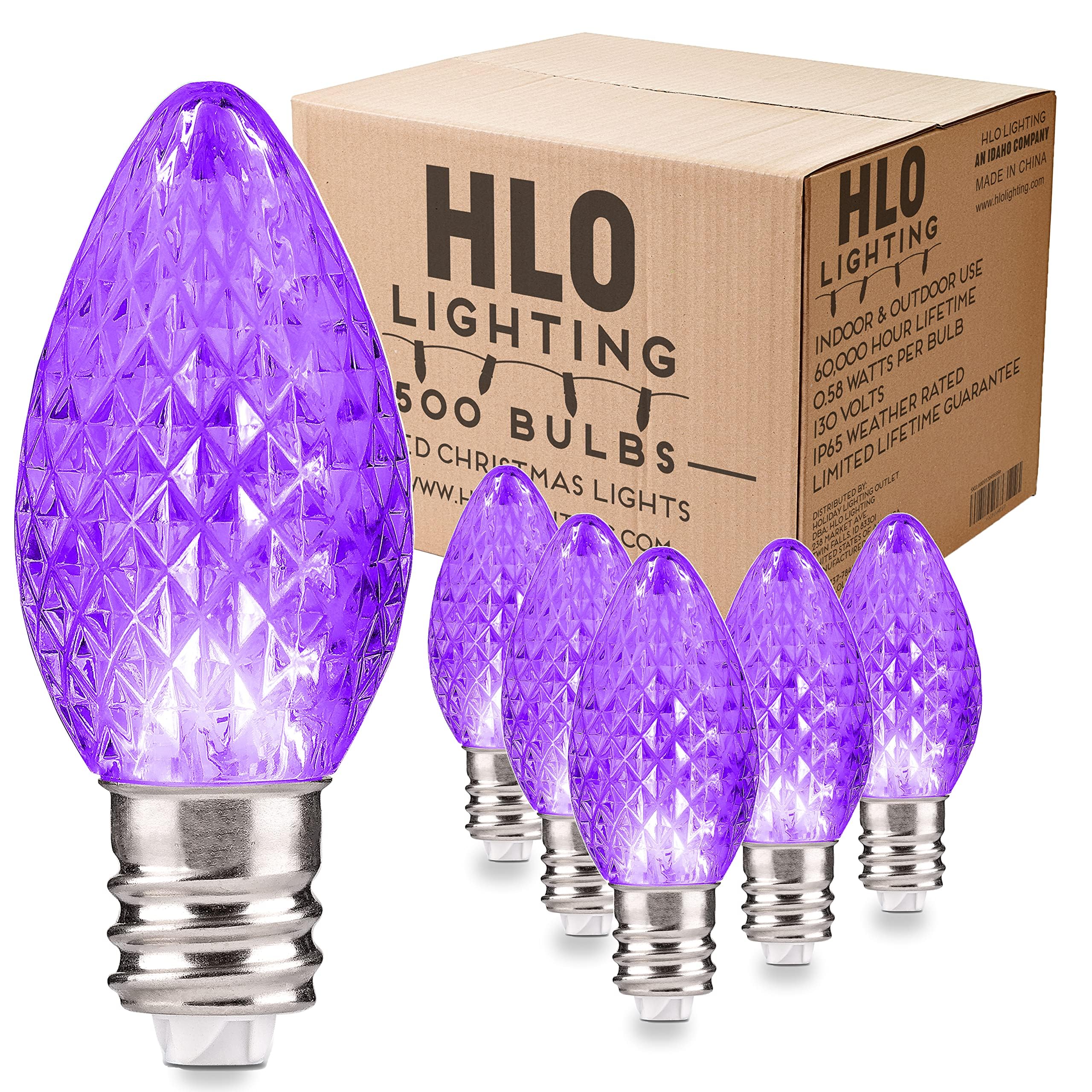 Holiday Lighting Outlet Faceted C7 Christmas Lights | Purple Led Light Bulbs Holiday Decoration | Warm Christmas Decor For Indoor & Outdoor Use | 2 Smd Leds In Each Light Bulb | Set Of 500