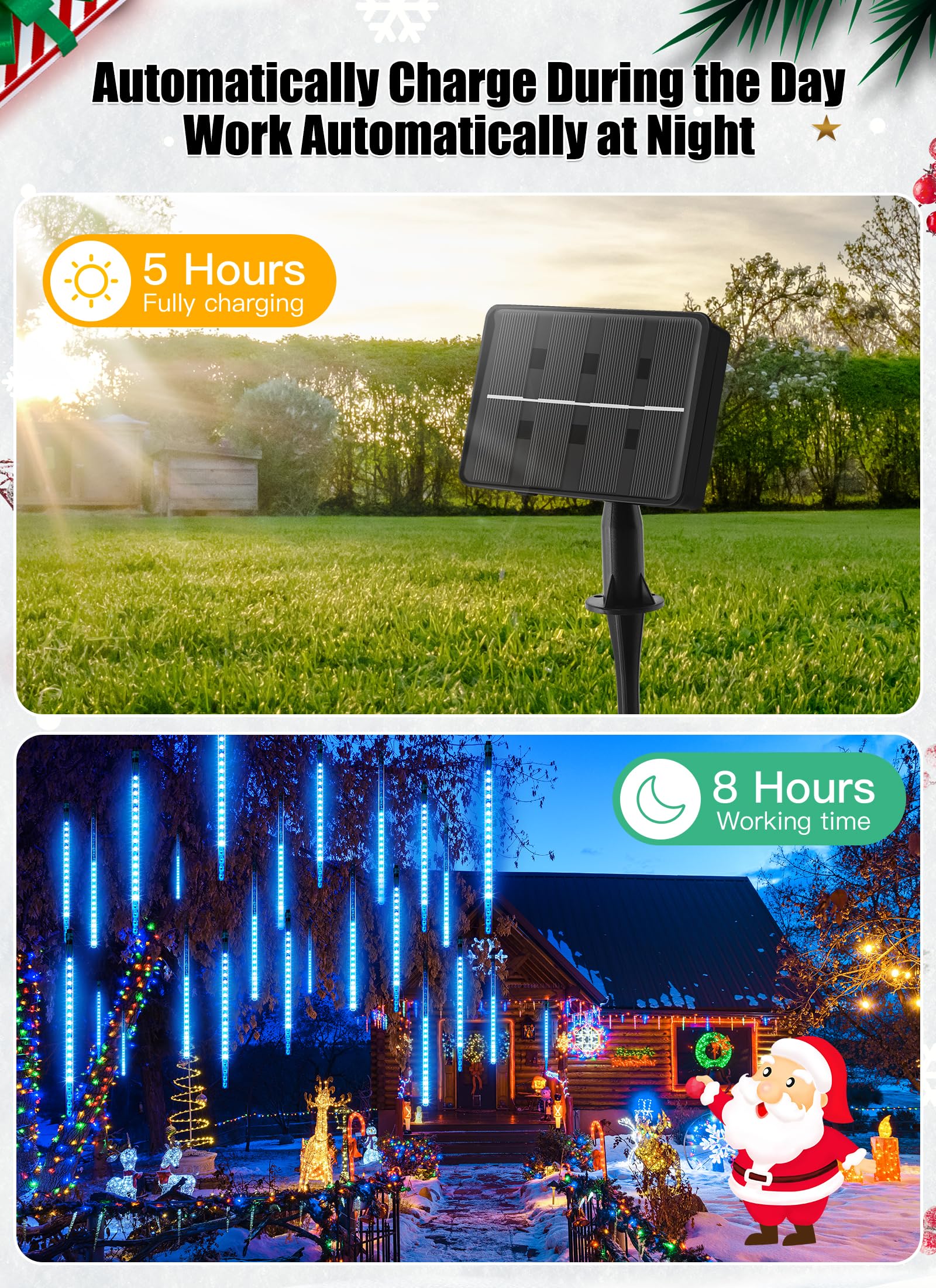 Minetom Solar Christmas Lights, 20 Tubes, 720 LED, 16 Inch, Waterproof, Blue, Outdoor Snow Cascading String Lights