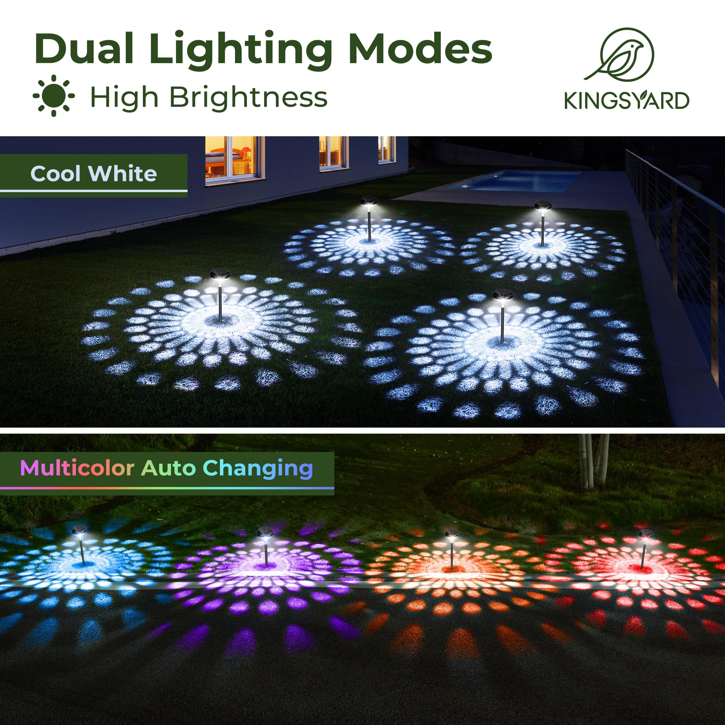 Kingsyard 6 Pack Solar Pathway Lights Outdoor Waterproof Ip67, Bright Color Changing & Cool White Led Solar Lights For Outside G