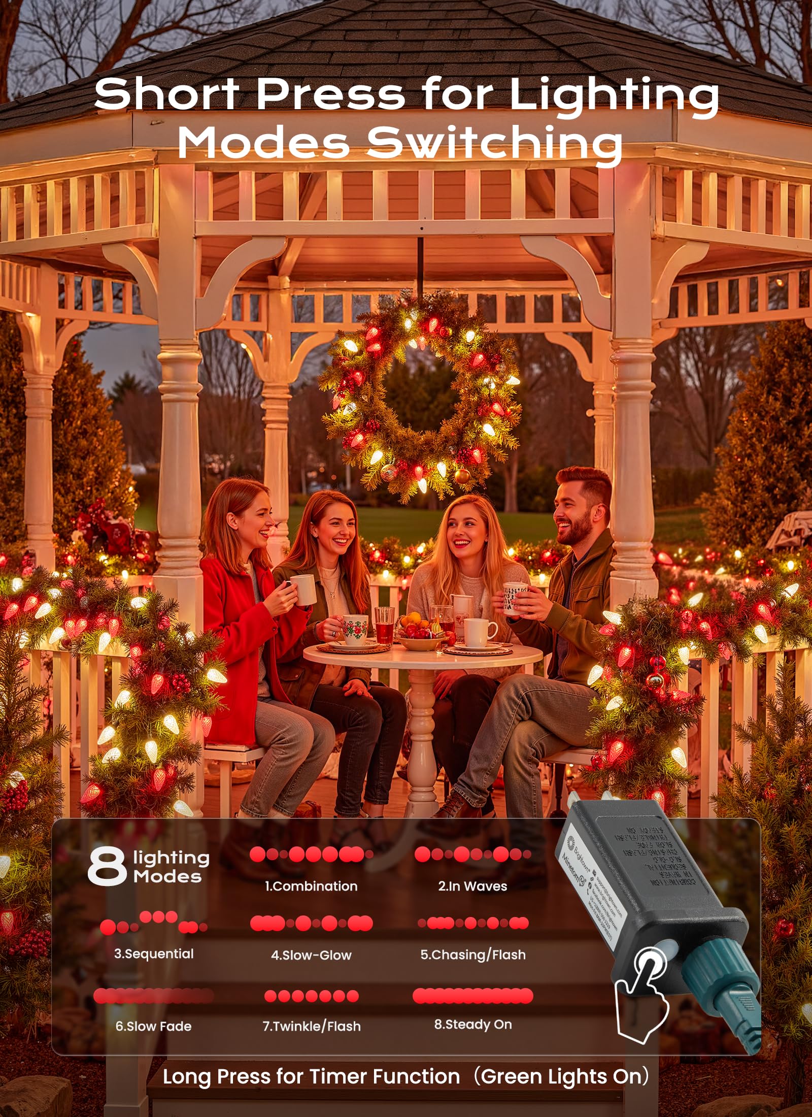 C9 Christmas Lights Outdoor  66 Ft 100 Led Connectable C9 String Lights With 8 Modes And Timer Xmas Tree Patio Roofline Garden Yard Holiday Party Indoor Outdoor Decoration  Red And Warm White