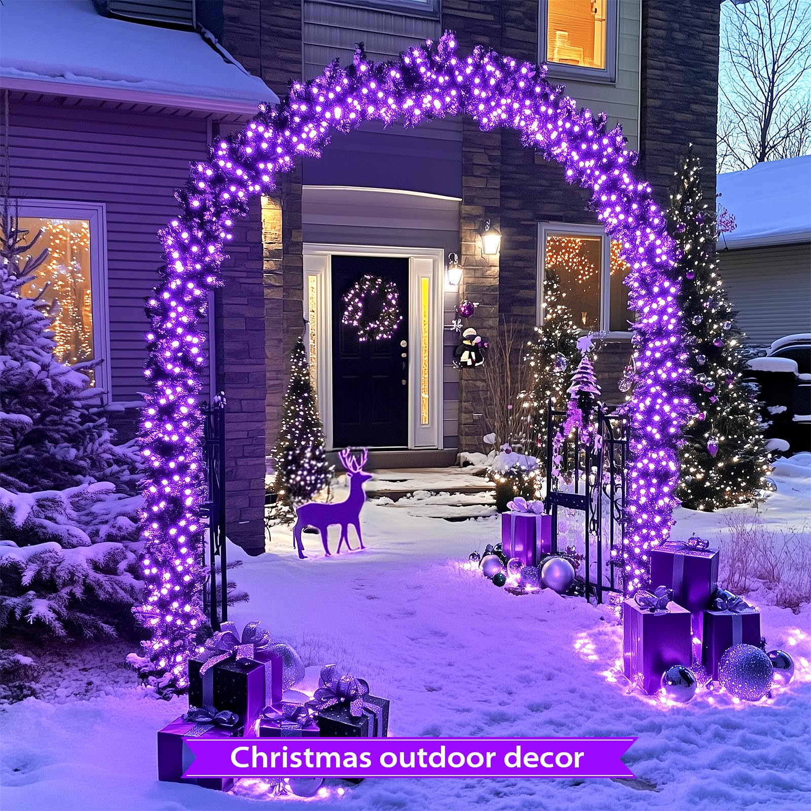 JMEXSUSS Christmas String Lights, 250 LED, 91.5ft, Purple, Waterproof, 8 Lighting Modes, Connectable for Outdoor Decorations