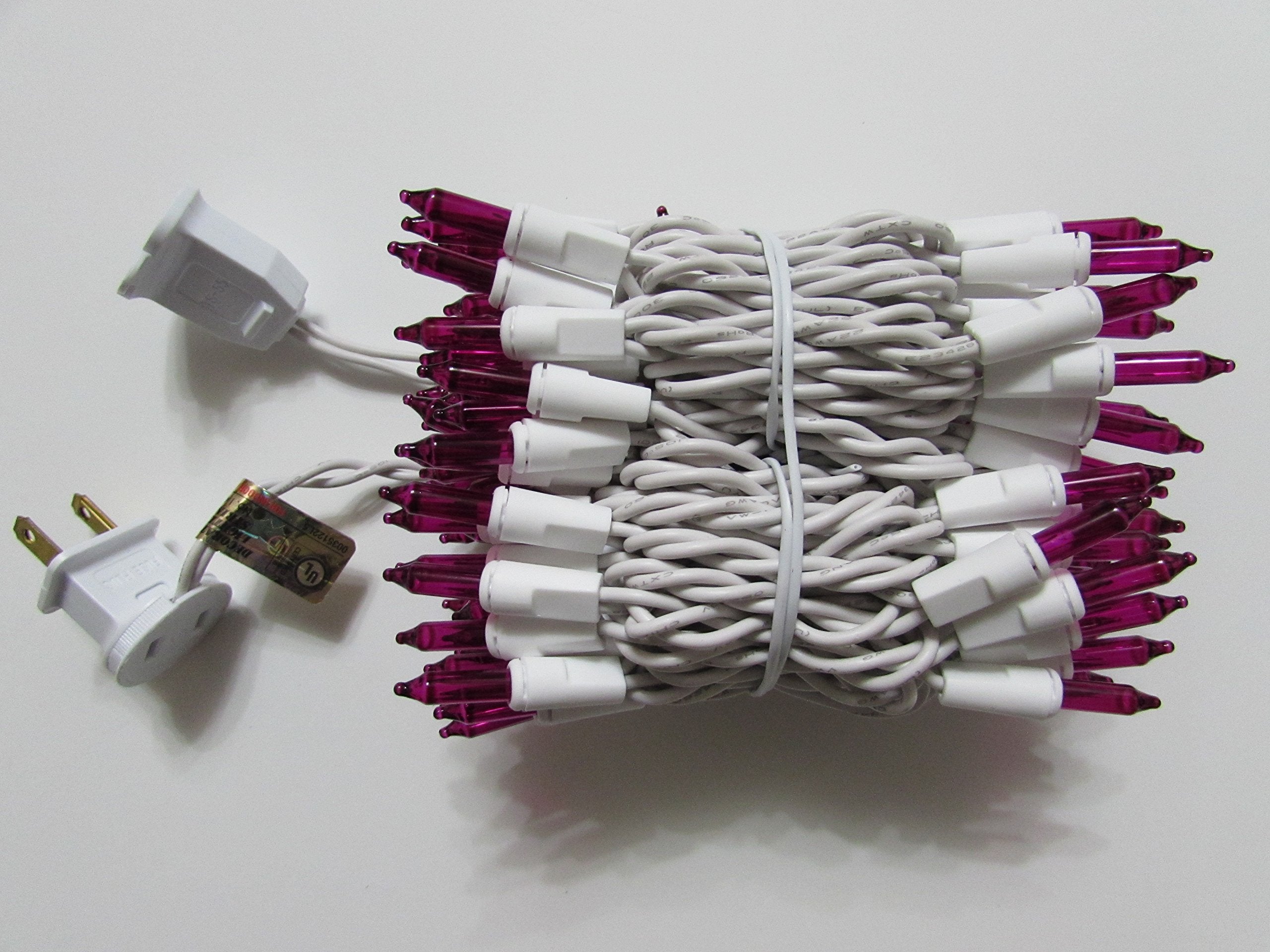 Dobar Holiday Pride Pink Christmas Lights White Wire - 100 Count Pink Christmas Lights Indoor (24 Ft) - Indoor/Outdoor Use - Ul Certified - Static & Blinking Modes - Connectable