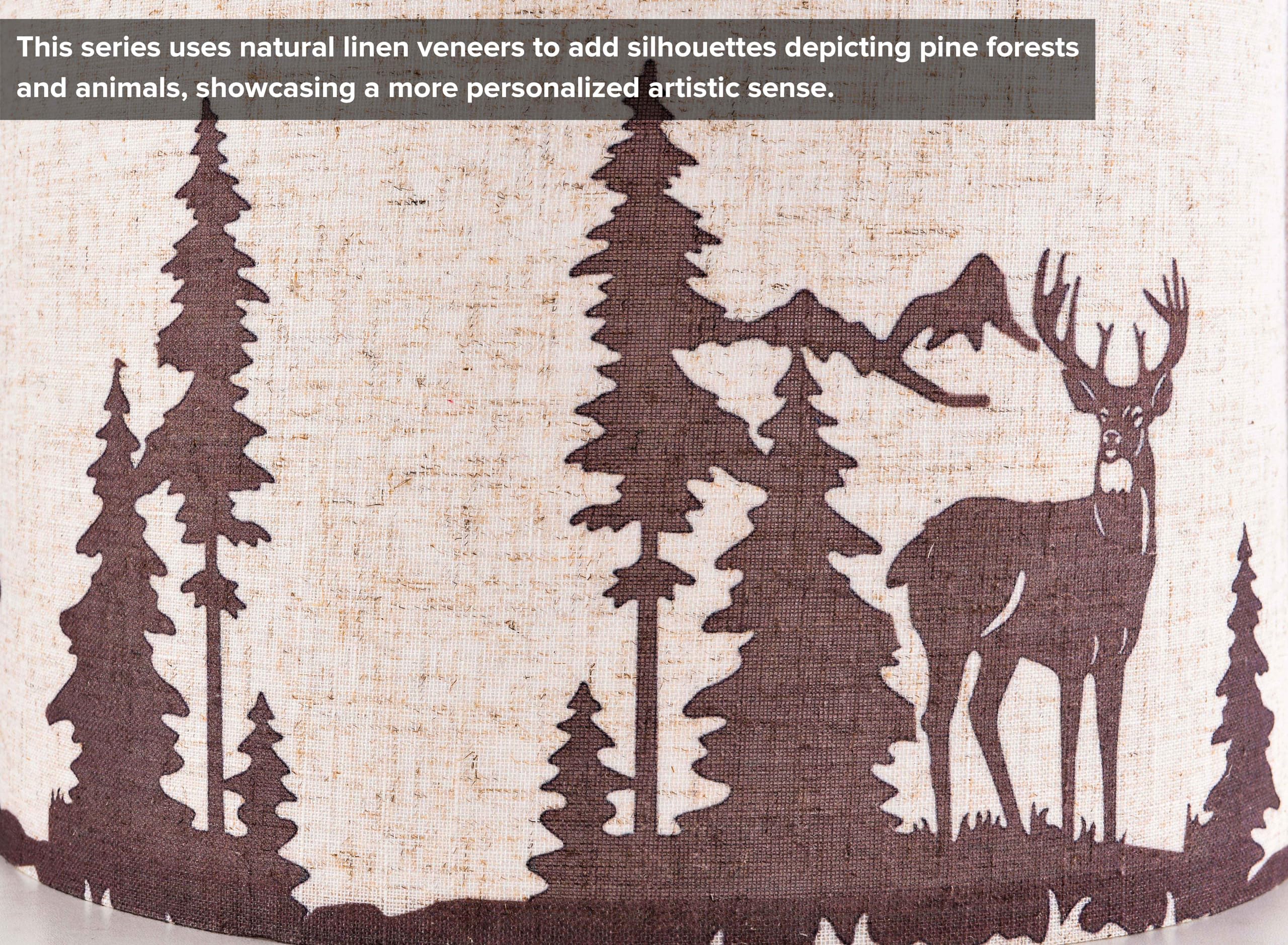 Go&So Drum Lampshades Set Of 2 Medium Beige Bear & Deer Lamp Shades For Table Lamps -13" Top X 13" Bottom X 10" High (Spider) Vintage Replacement Lampshade Printed Natural Linen Required Assembly