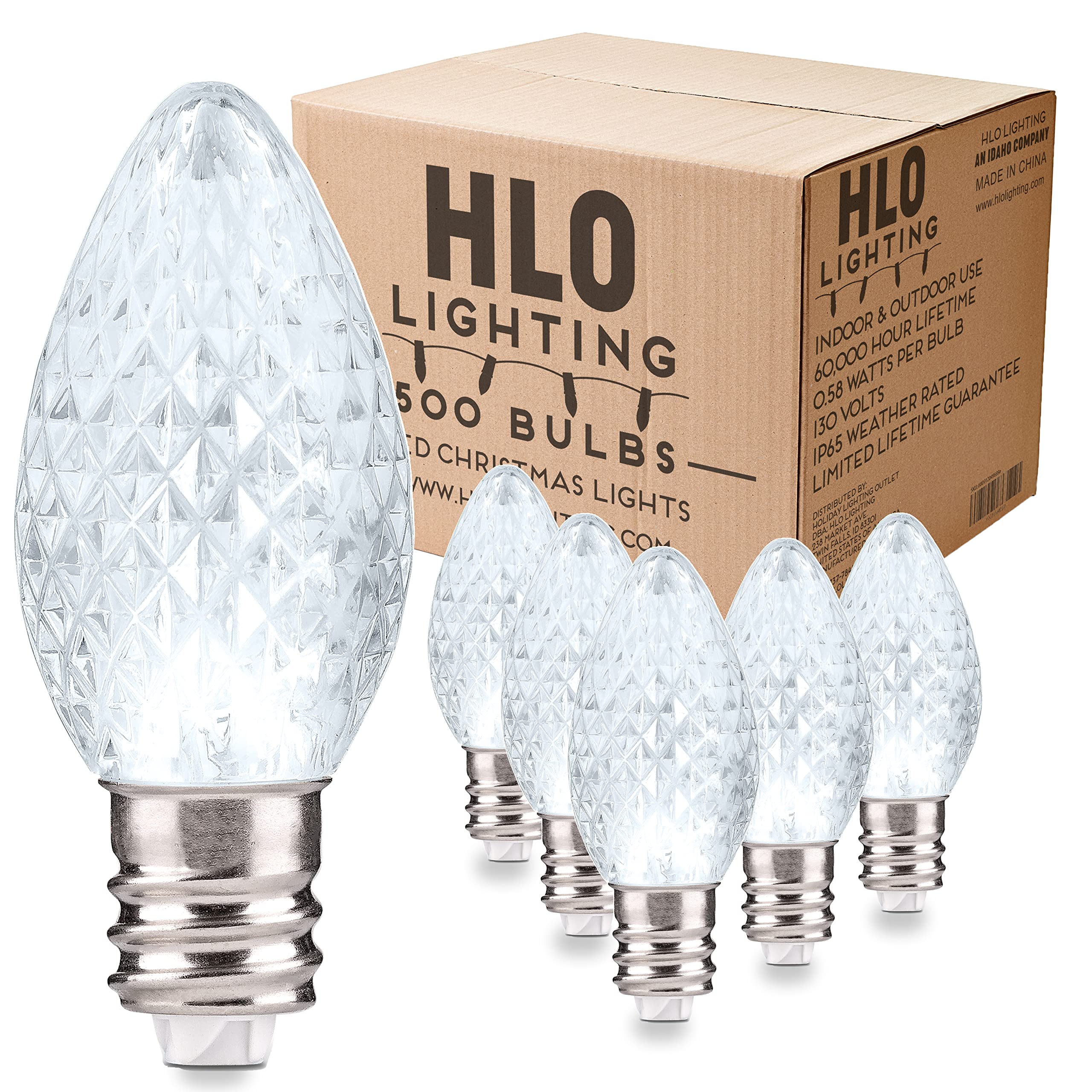 Holiday Lighting Outlet Faceted C7 Christmas Lights | Cool White Led Light Bulbs Holiday Decoration | Warm Christmas Decor For Indoor & Outdoor Use | 2 Smd Leds In Each Light Bulb | Set Of 500