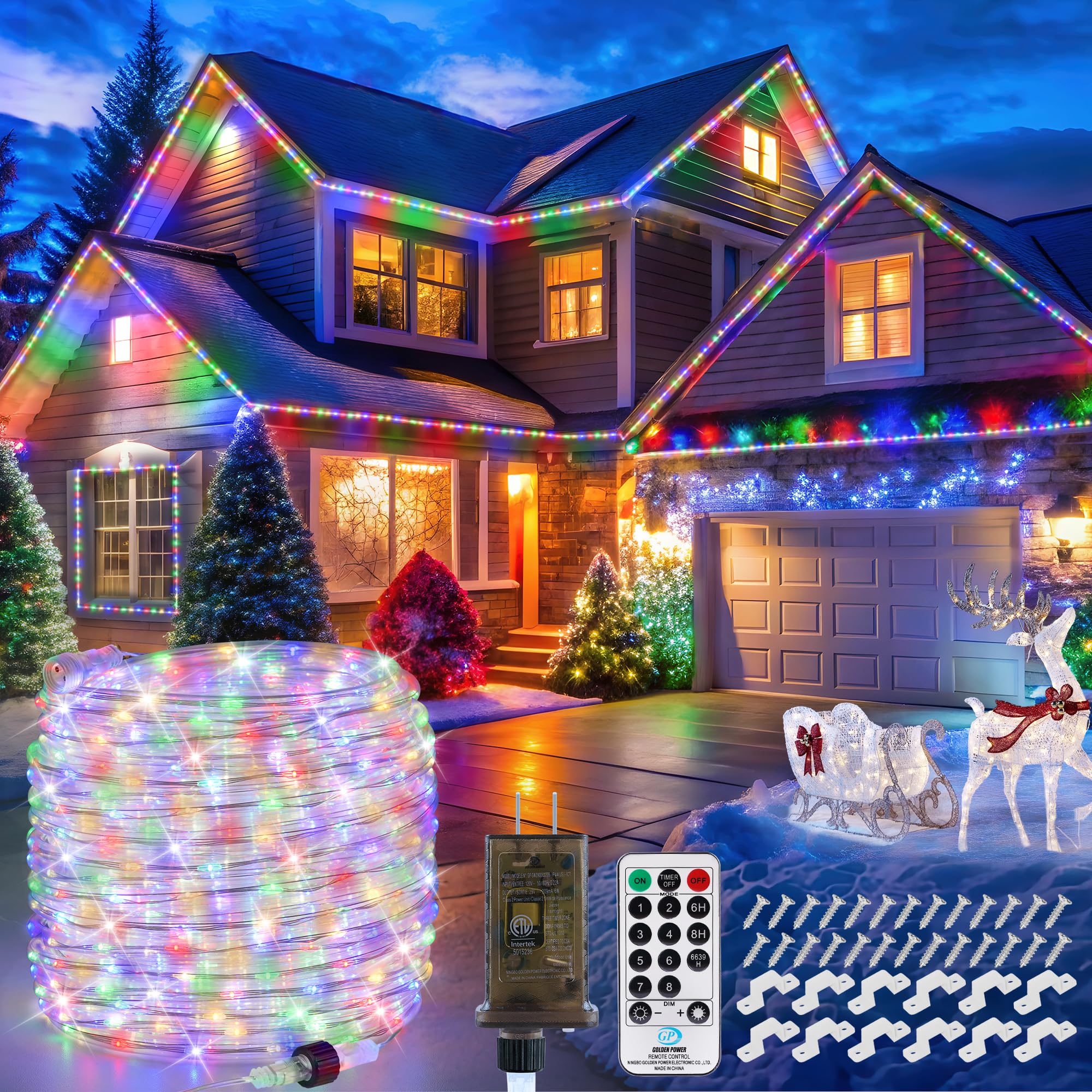 Omika Connectable 66Ft 800Led Rope Lights For Outside, Multicolor Led Rope Lights Plug In With Remote Timer, 8 Lighting Modes, O