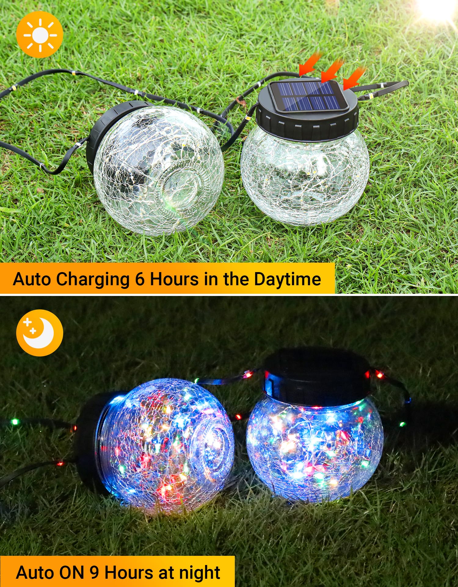 Partphoner Solar Lights Outdoor Waterproof 12-Pack  Solar Powered Hanging Lantern  ed Glass Hanging Globes For Yard Decor Christmas Decoration  Shepherd Hook  Garden Tree Ornaments  Rgb