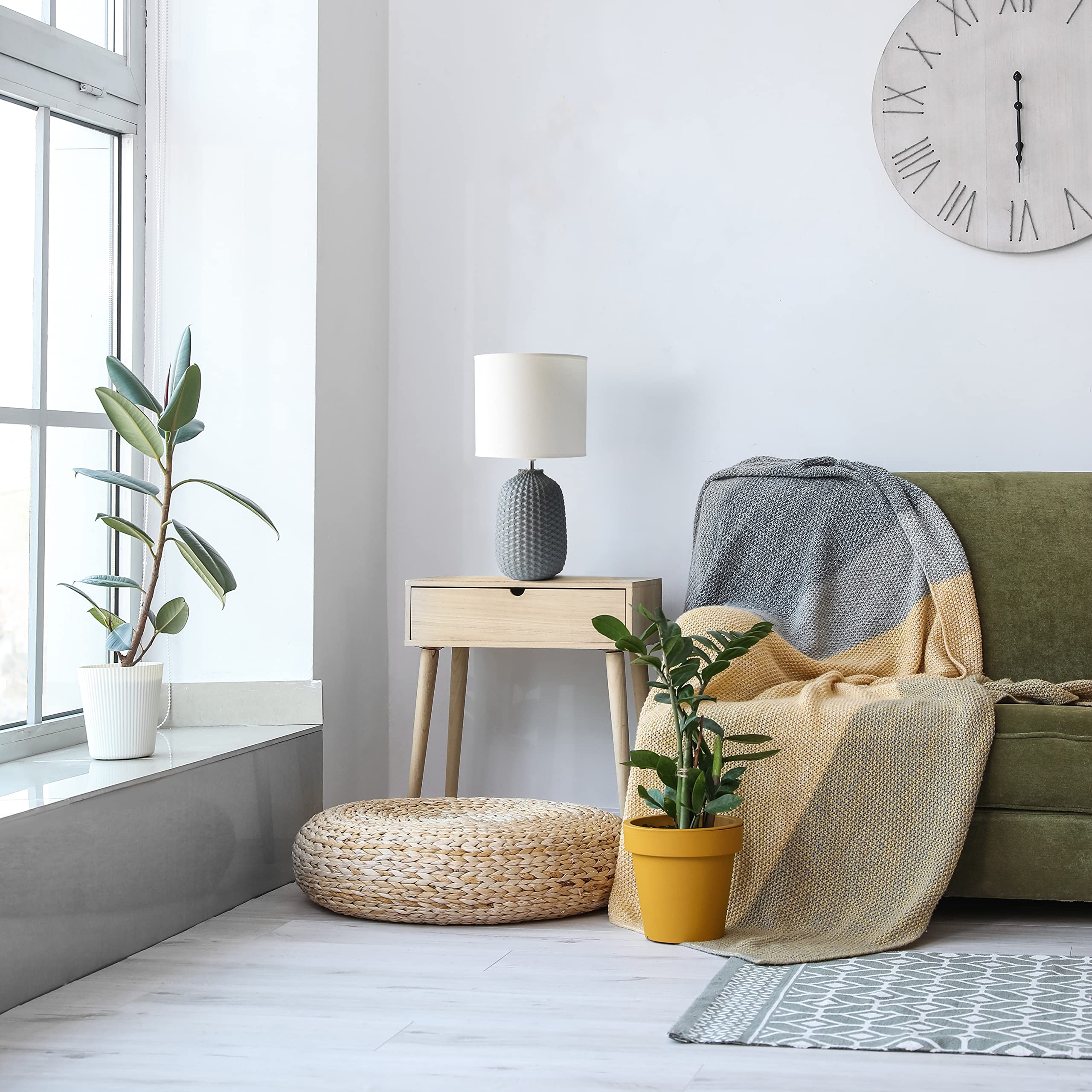 Simple Designs LT1135-GRY Ceramic Bedside Table Lamp 20.4in Tall Gray with White Fabric Drum Shade