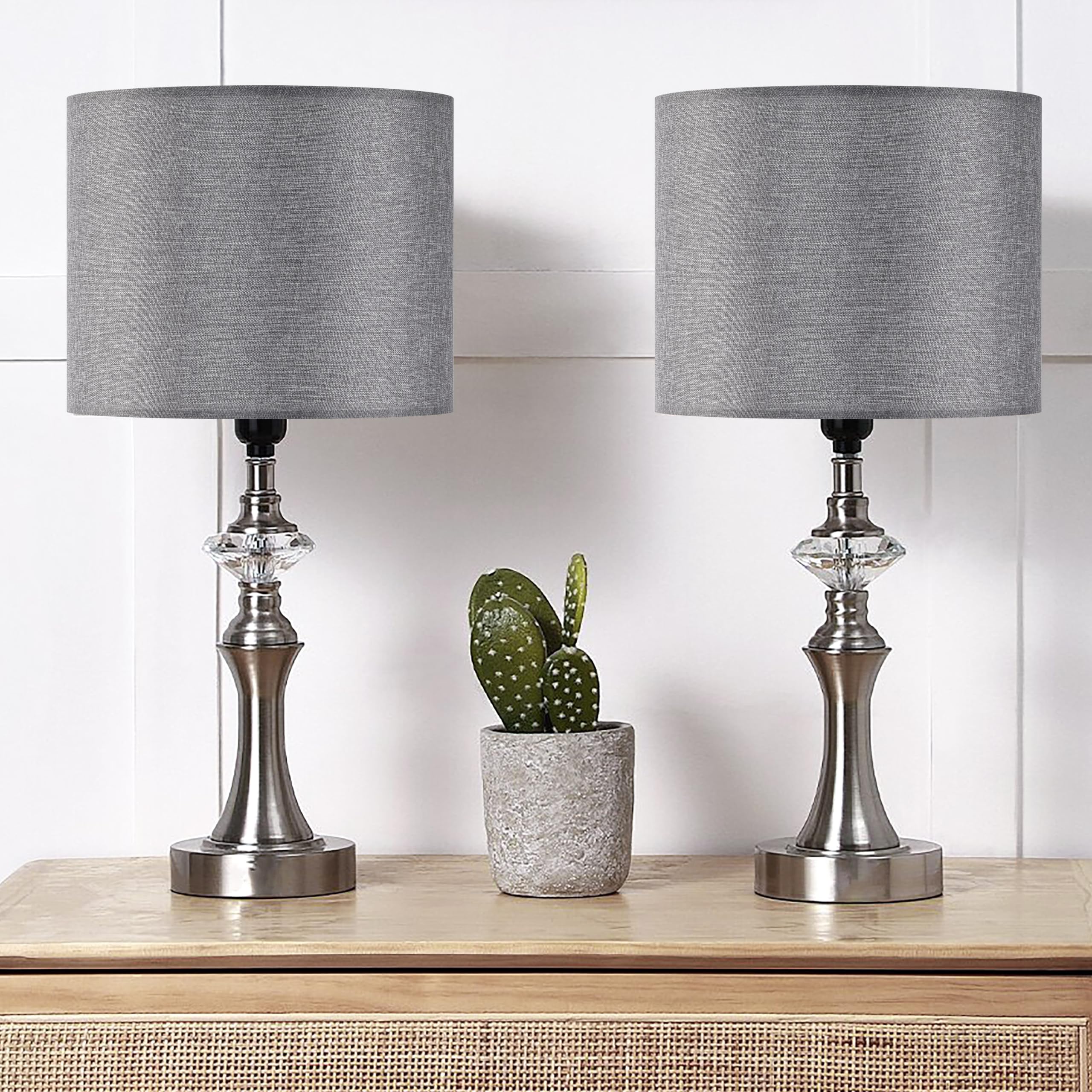 Set Of 2 Gray Lamp Shade, Natural Linen Lampshades 13'' Top X 13'' Bottom X 10'' High, Easy Assembly Fabric Lampshades For Table