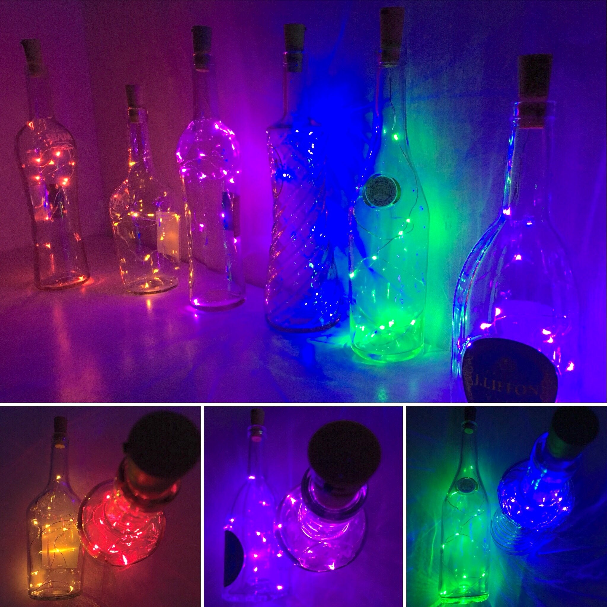 Lovenite Wine Bottle Lights With Cork, 6 Pack Battery Operated 15 Led Cork Shape Silver Wire Colorful Fairy Mini String Lights For Diy, Party, Decor, Christmas, Halloween,Wedding(Mixed Color)