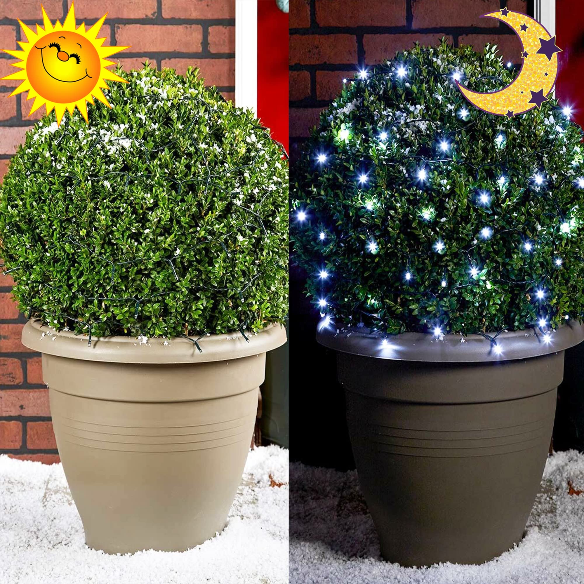 kemooie 300 LED Outdoor Christmas Lights, 99FT, Green Wire, 8 Modes, White, Model HB-300COI