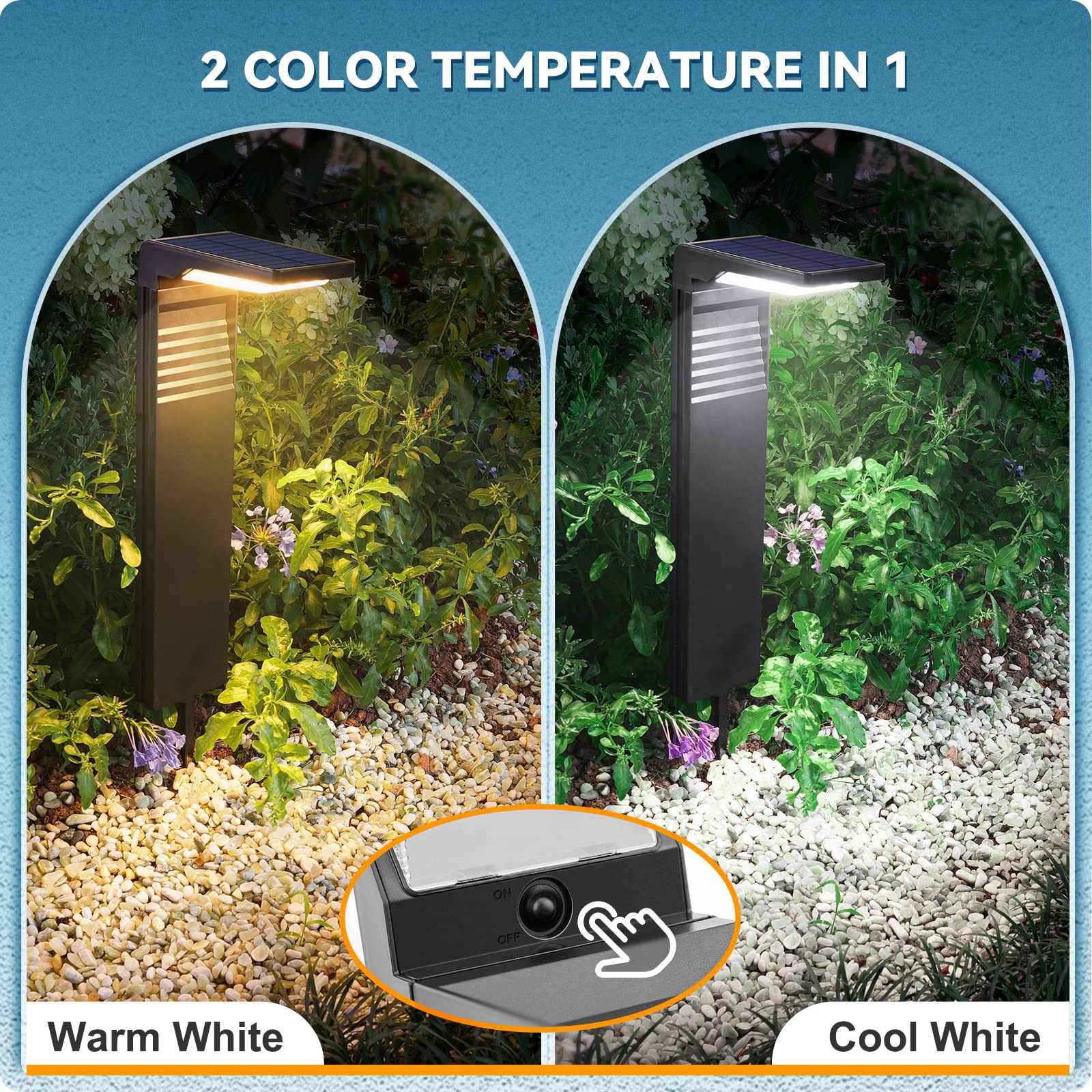 Jofios Solar Pathway Lights 4 Pack With Warm White And Cool White Mode, Modern Solar Path Lights Outdoor Waterproof, Perfect Sol