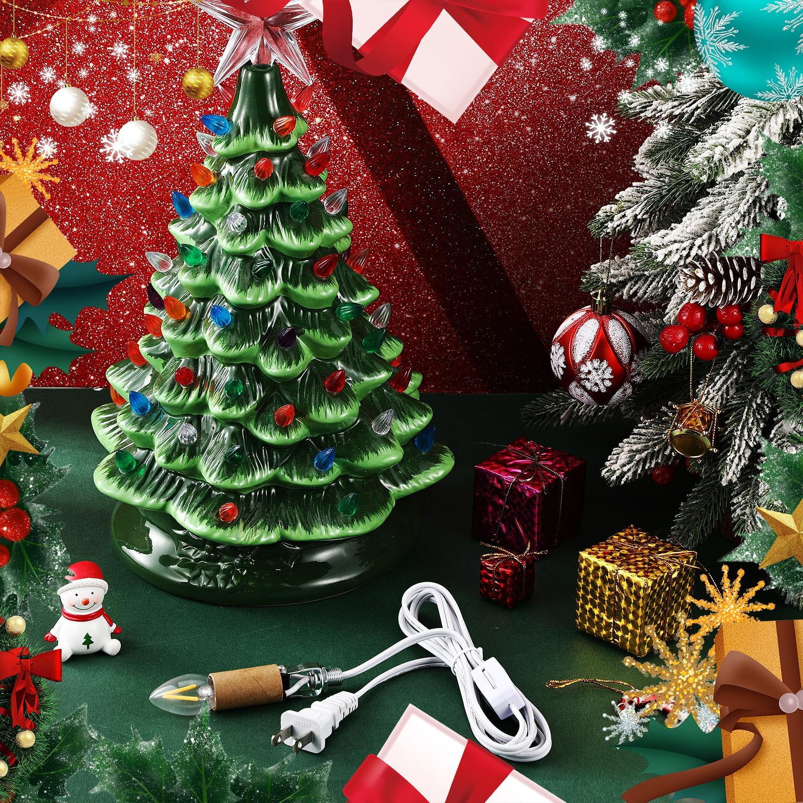 Baquler Small Christmas Tree Wiring Kit with 1.5W LED Bulb, E12 Base, Ceramic Replacement Lights, Ideal for DIY Projects