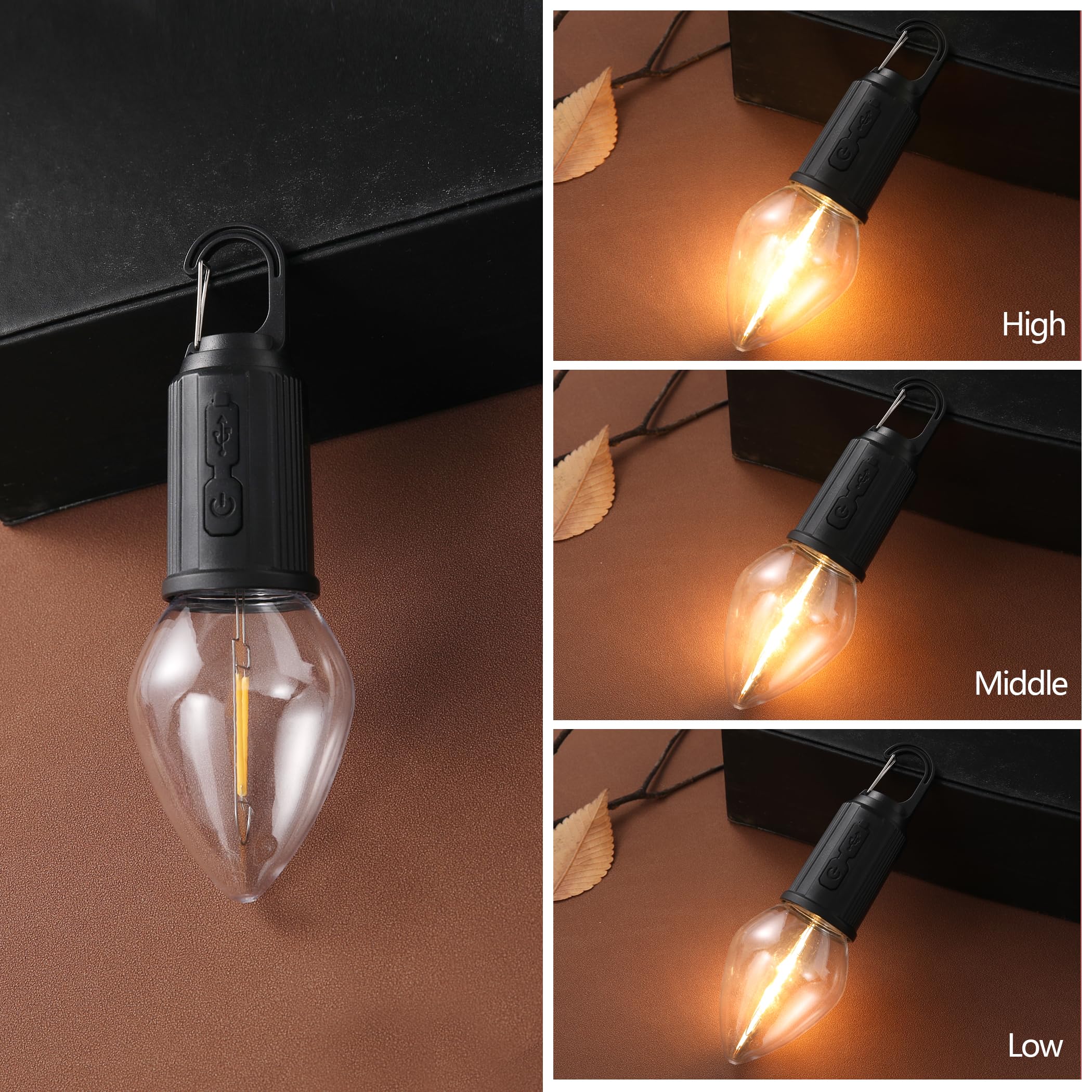 Vagocom 2Pack Rechargeable Camping Light For Tents Portable Led Camping Lanterns Bulbs 3 Lighting Modes Hanging Camping Lamp For Emergency Fishing Hiking Backpacking Power Outages Camping Essentials