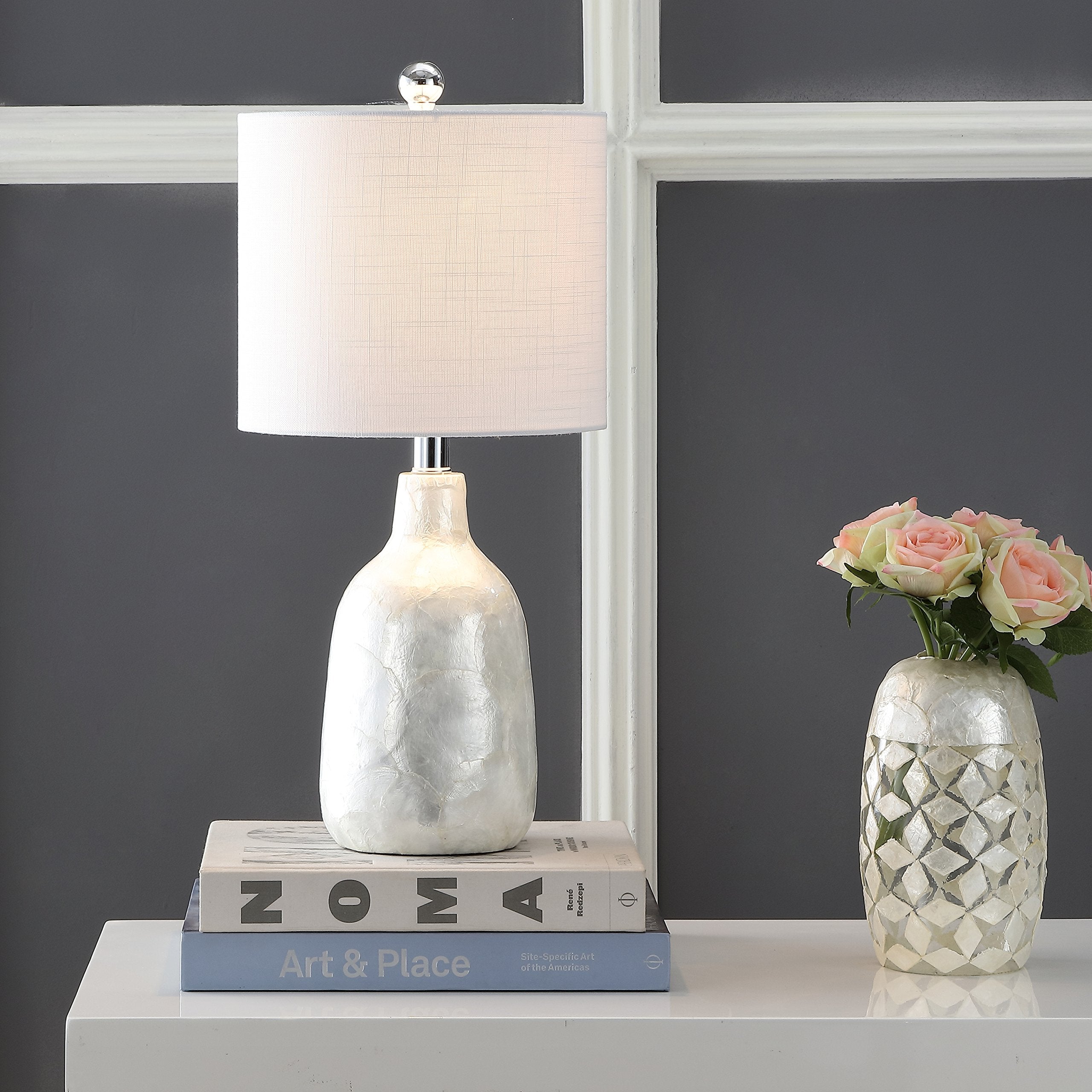 JONATHAN Y Lucille 21in LED Table Lamp, Pearl White, Coastal Contemporary Design, Resin, Model JYL4007A