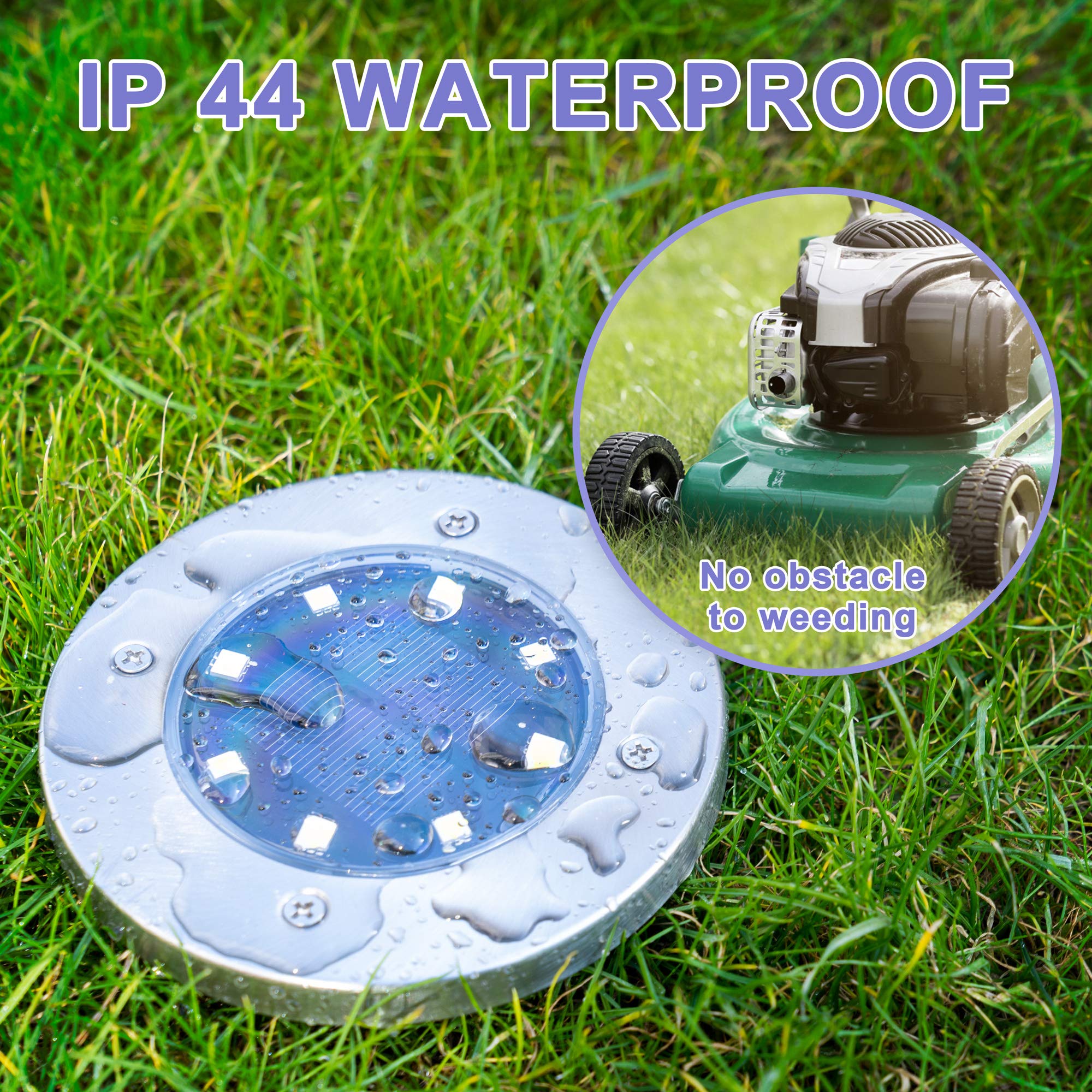 SOLPEX 12 Pack Solar Ground Lights - Waterproof 8 LED Disk Lights for Garden, Lawn, Patio, Walkway - White - Model 8627