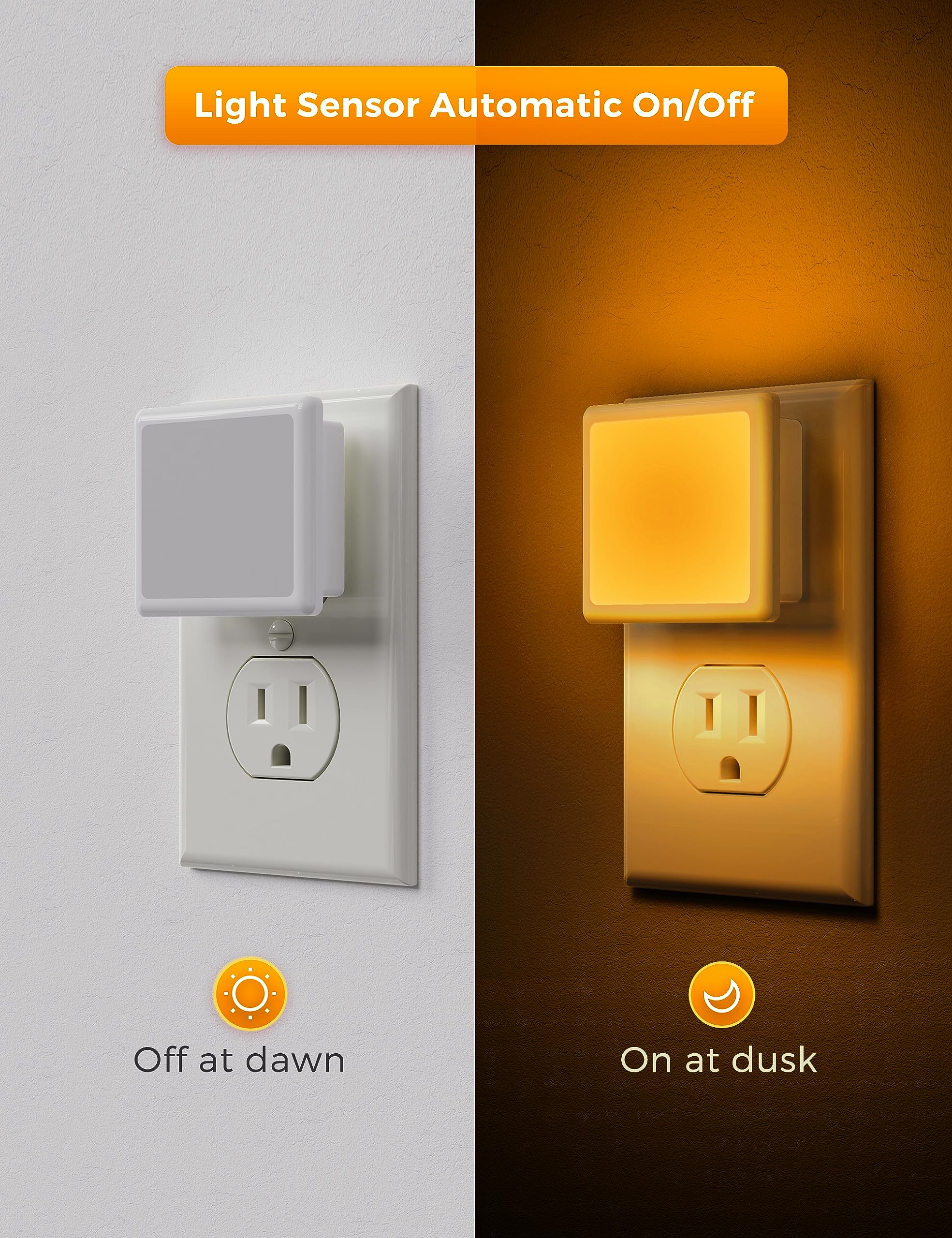 L Lohas Led Night Lights Plug Into Wall 2-Pack, 0.3W Plug In Night Light, Dusk To Dawn, 2000K Amber Light, Sleep Aid Nightlight
