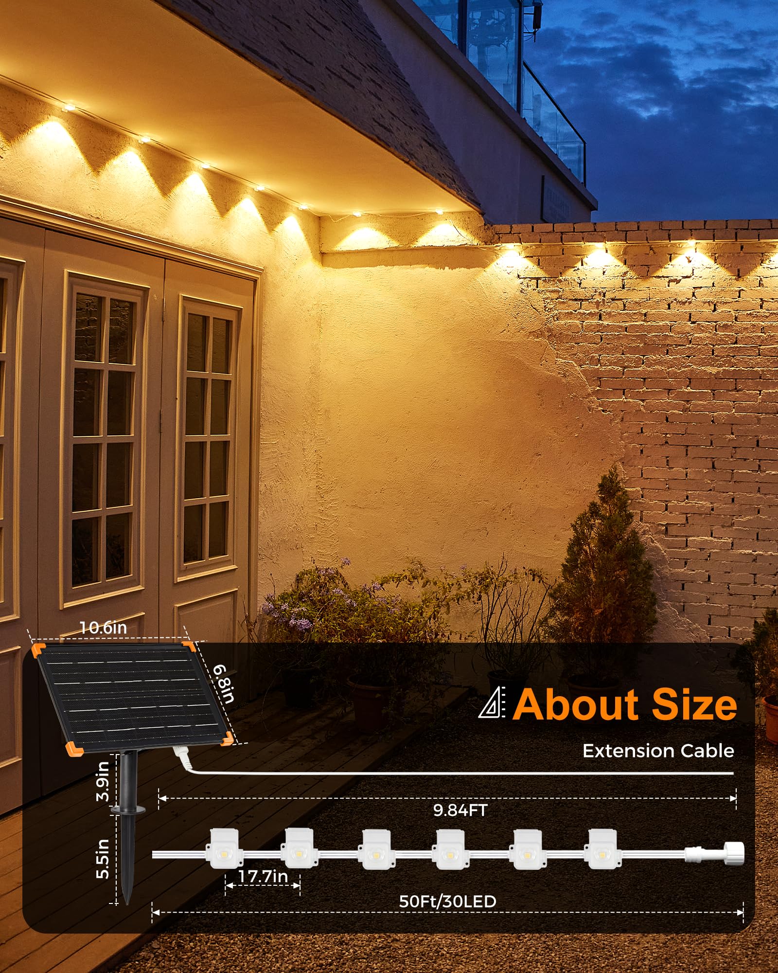Thumok Solar Strip Lights, IP67 Waterproof, Smart RGB Eaves Lights, 32.8FT, Warm White, Outdoor Fence Decor