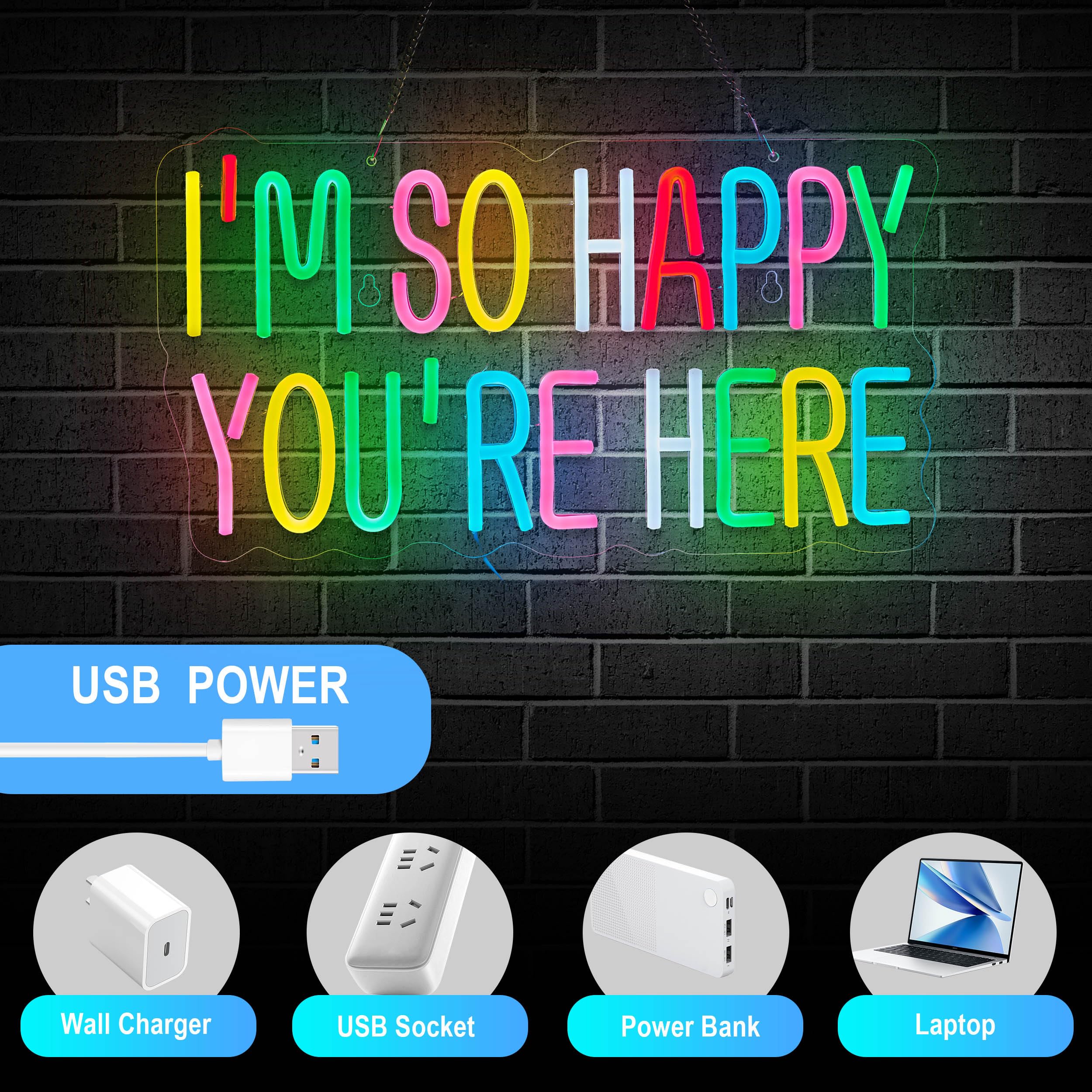 Neonhonba Neon Sign for Wall D?or, Dimmable LED Light, USB Powered, 17inx9.5in, Acrylic, Mcolour