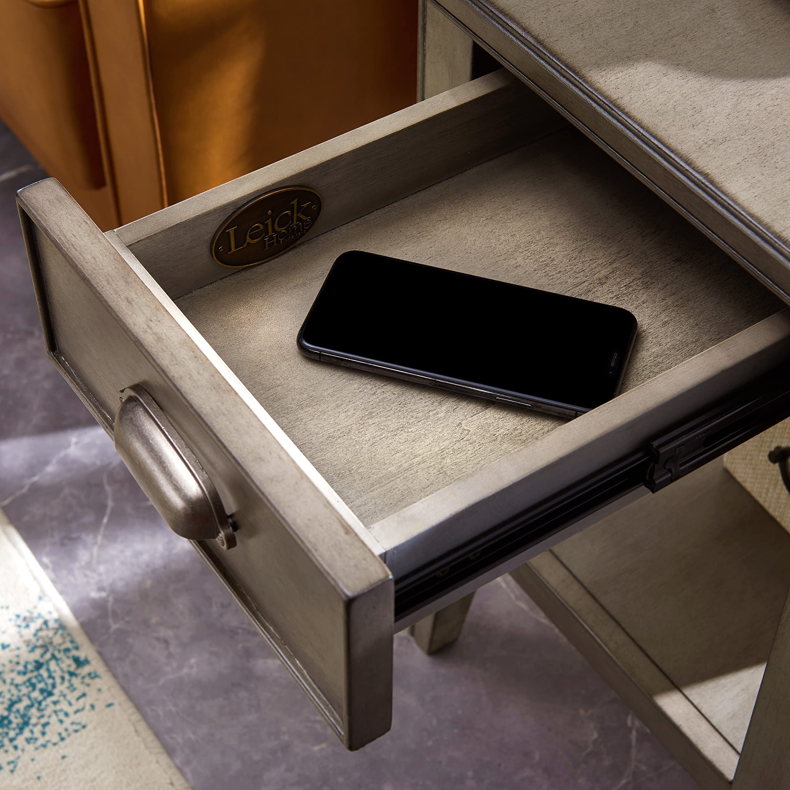 Laurent Narrow Solid Wood Side End Table With Shelf And Drawer, Smoke Gray Wash - Leick Home, 10506-Gr