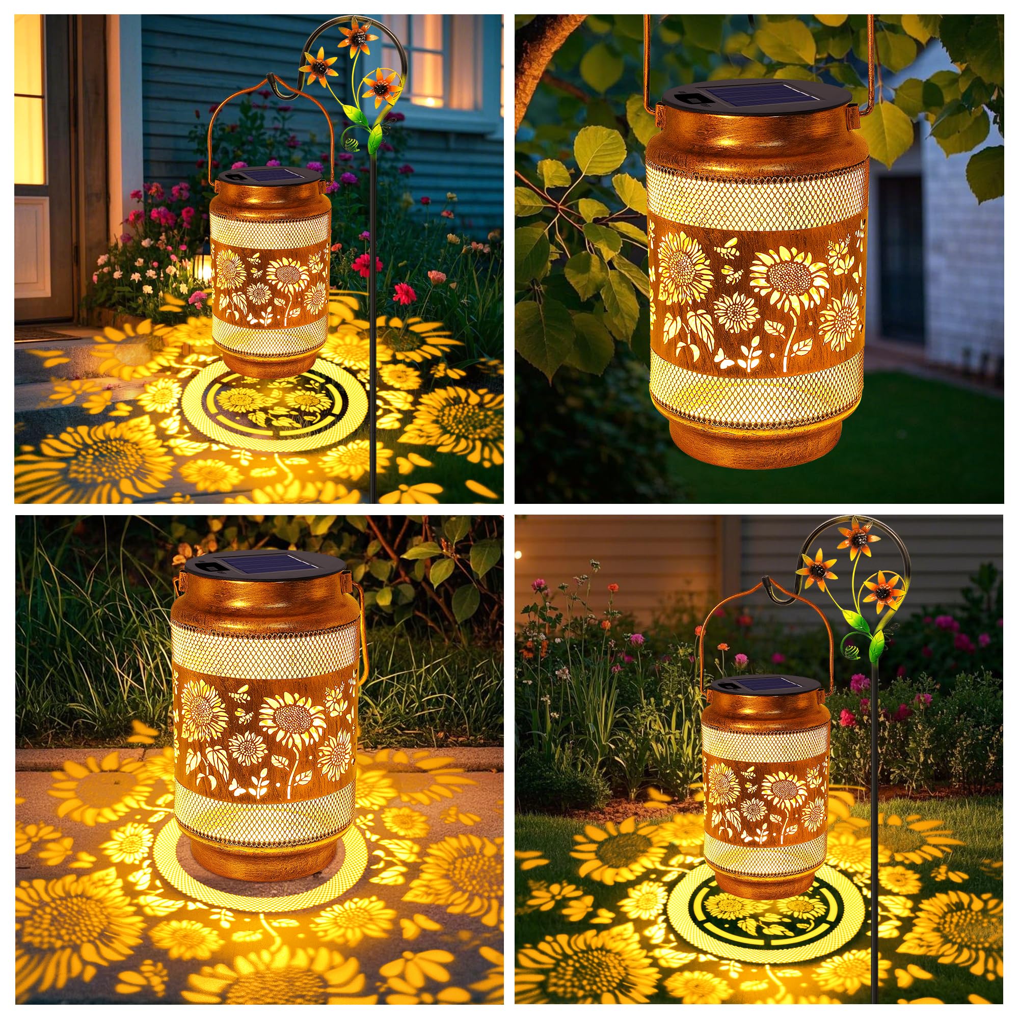 Solar Lanterns Outdoor Waterproof With Shepherd Hook, Sunflower Birthday Gifts For Women Mom Grandma, Metal Solar Hanging Lights