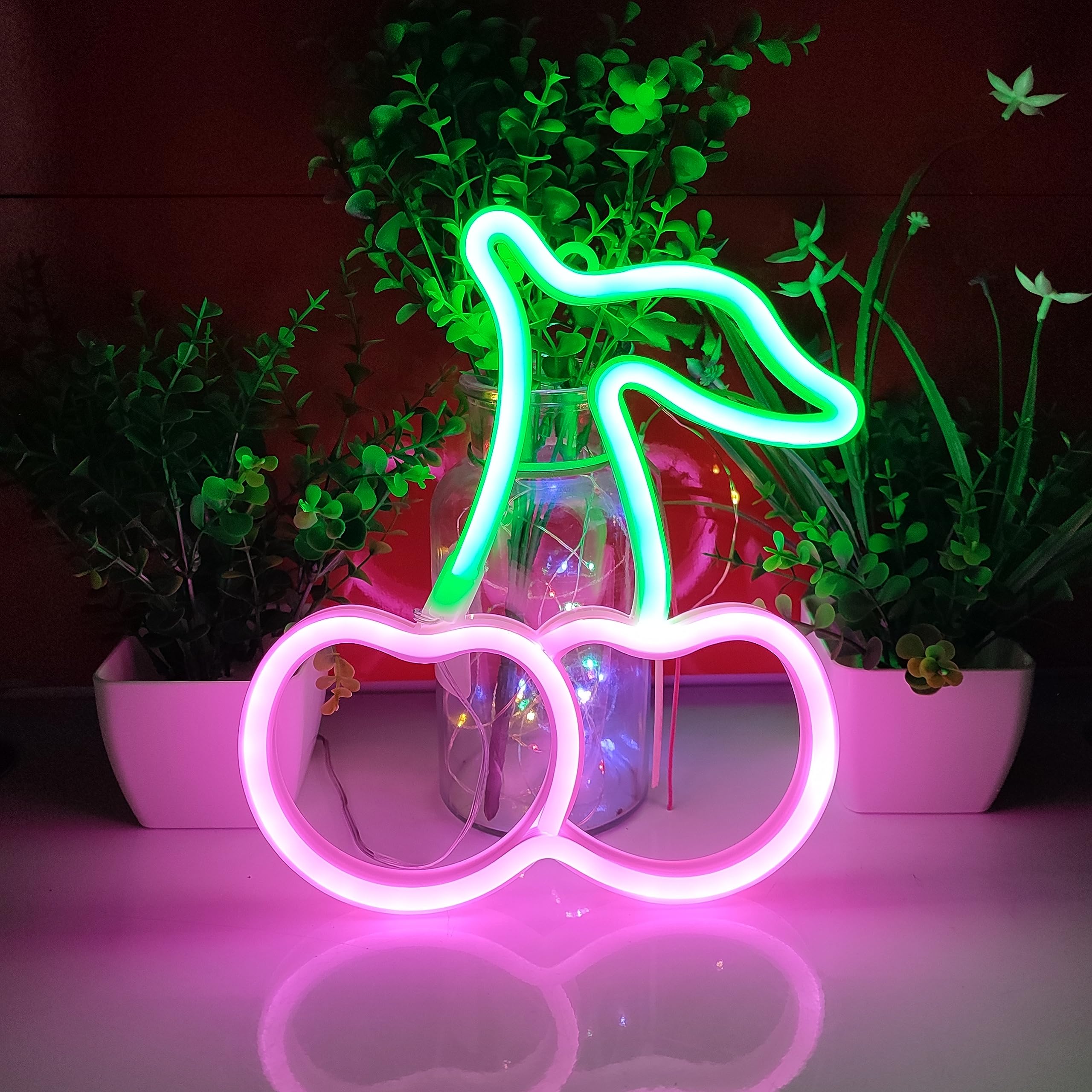 JYWJ Neon Light Sign, USB or Battery Powered, LED Table Decoration, Green+Pink, Model JY-NEON-001