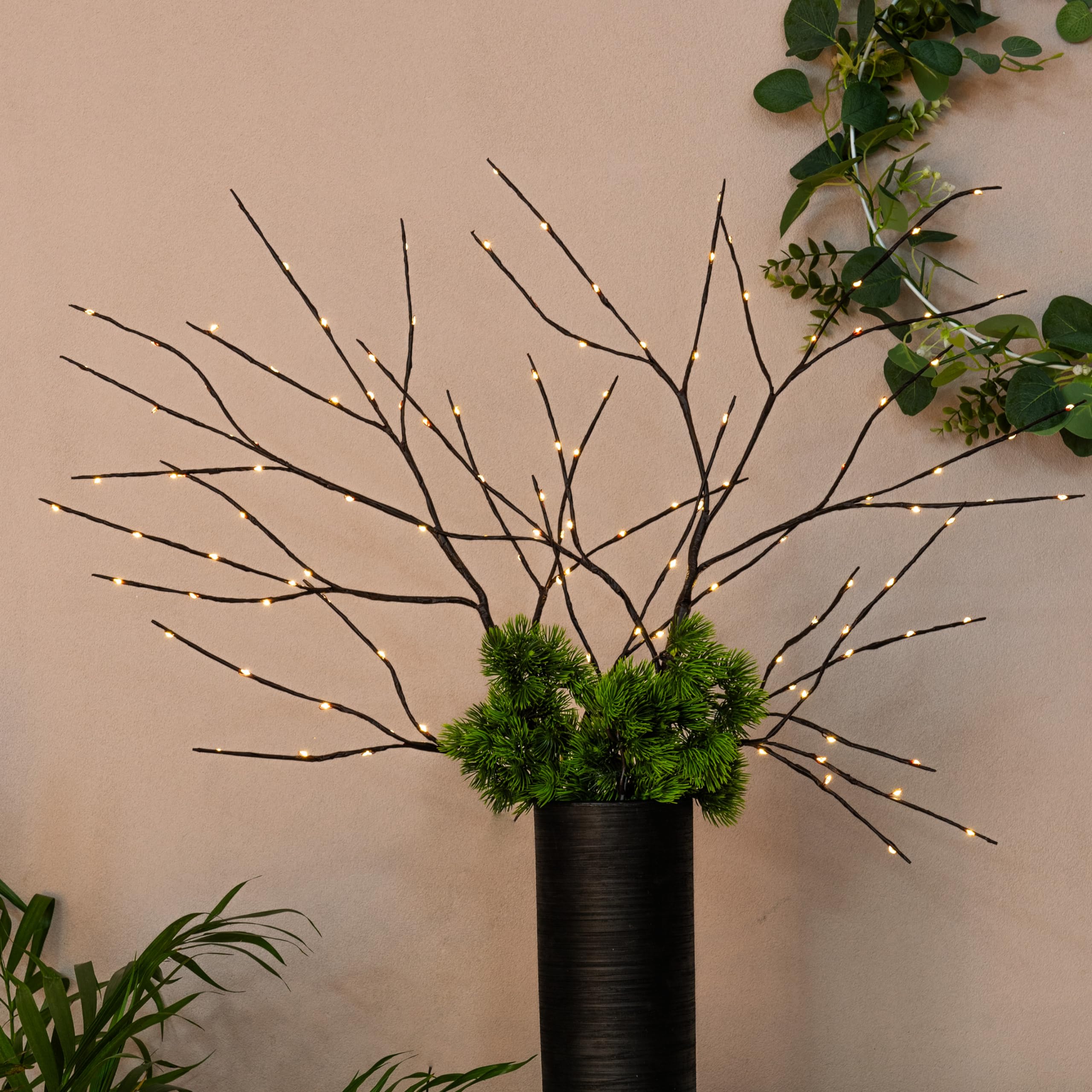 LIGHTSHARE Lighted Willow Branch with 120 Mini LED Lights 32IN Brown Natural Fibers for Indoor Outdoor Decoration