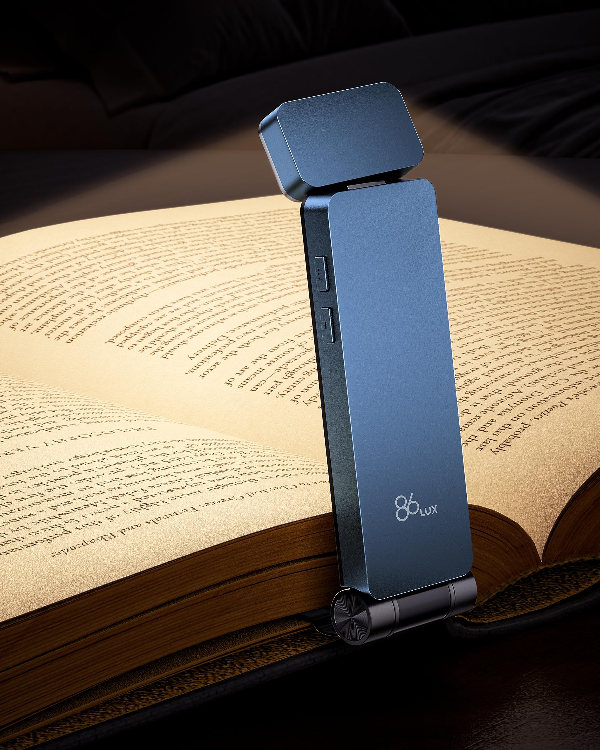 86Lux Book Light, Rechargeable Clip-On Led Reading Light For Bed & Night Use - 3 Color Temperatures With Stepless Dimming, Ultralight Bookmark Design For Kids, Book Lovers, Blue