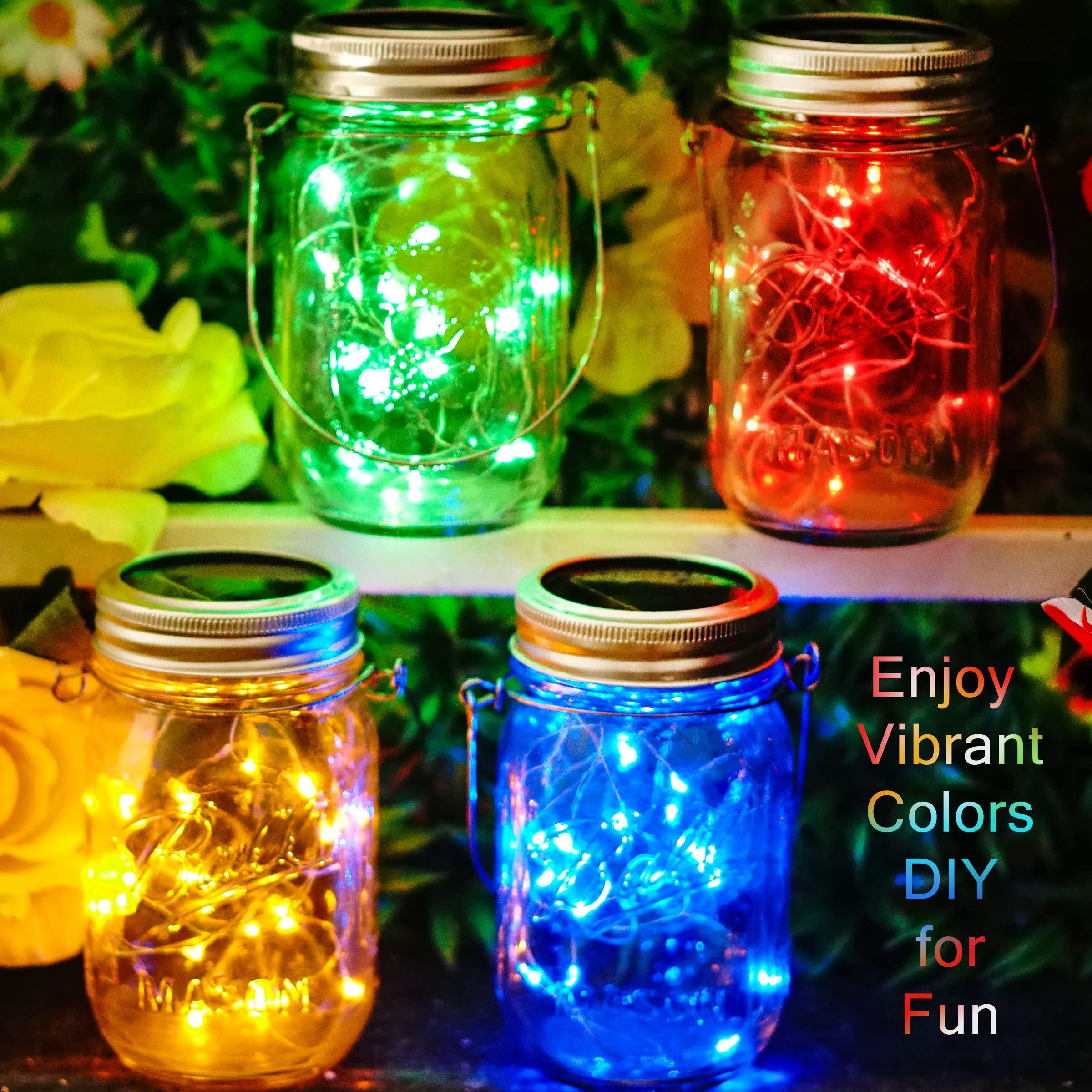 Solar Mason Jar Lights [Updated], 8 Pack 20 Led Waterproof Fairy Firefly Jar Lids String Lights With Hangers(No Jars), Patio Yar