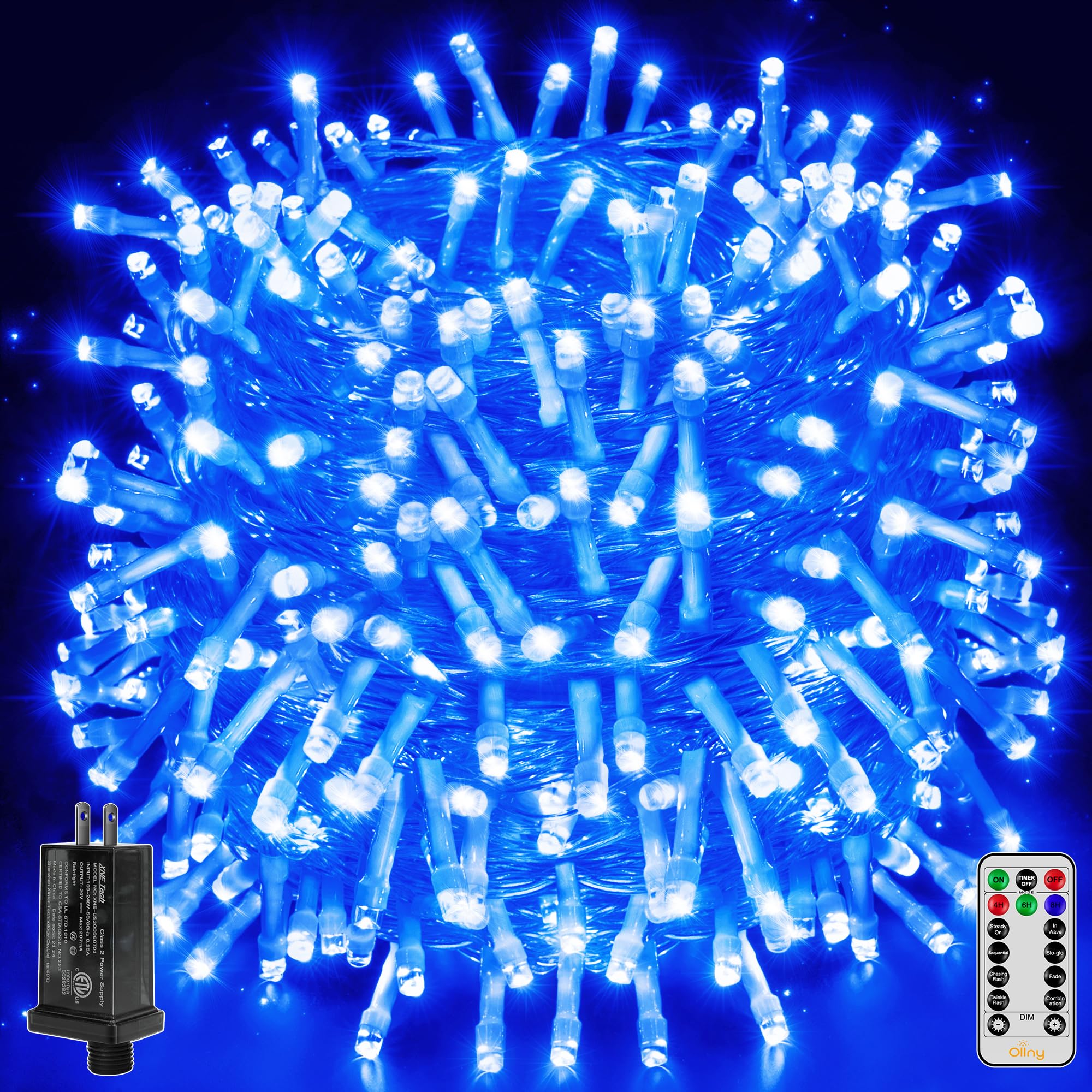 Ollny Christmas Lights Outdoor 800Led 262Ft, Blue Plug In Fairy Lights With Remote, 8 Modes Waterproof Timers Dimmable Led String Lights For Indoor House Outside Bedroom Patio Balcony