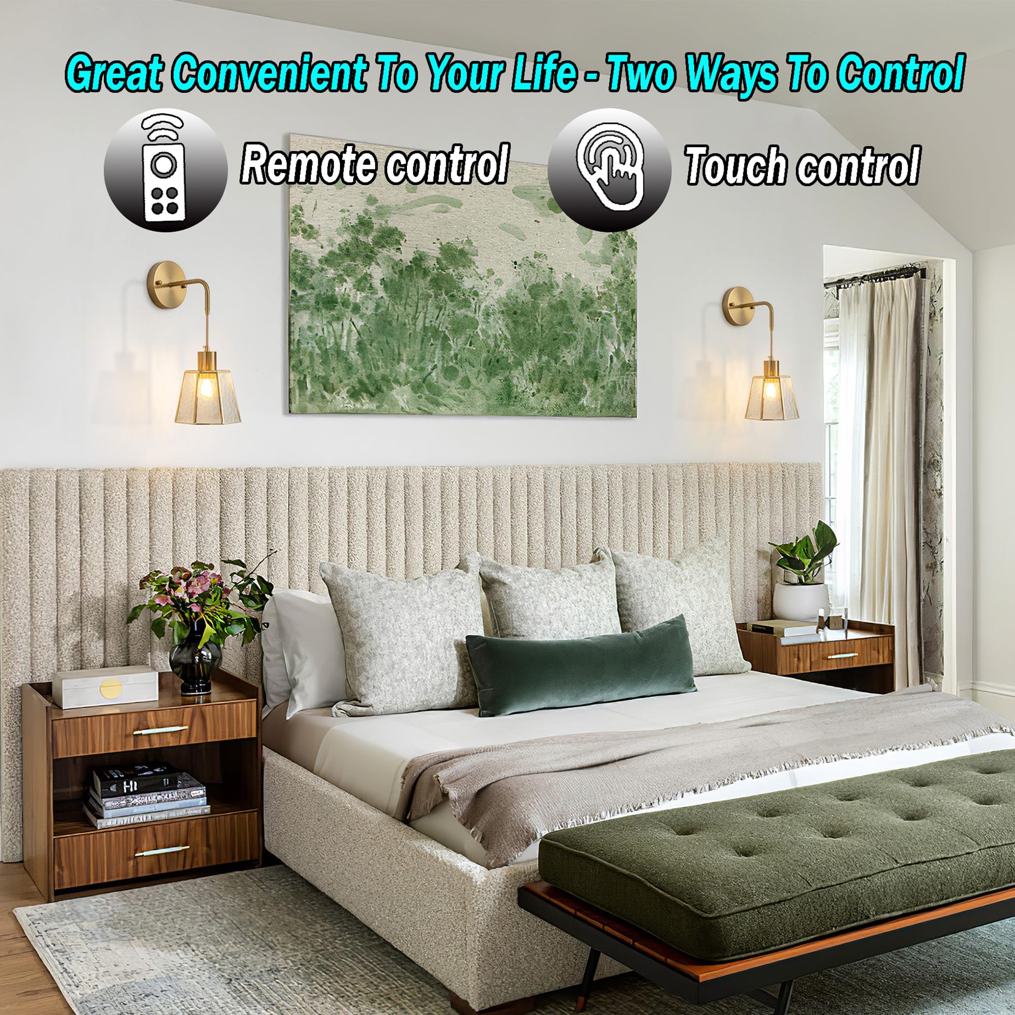 YHCDLAMP Battery Operated Wall Sconces Set of 2, RGB Color Changing, Remote Control, Transparent