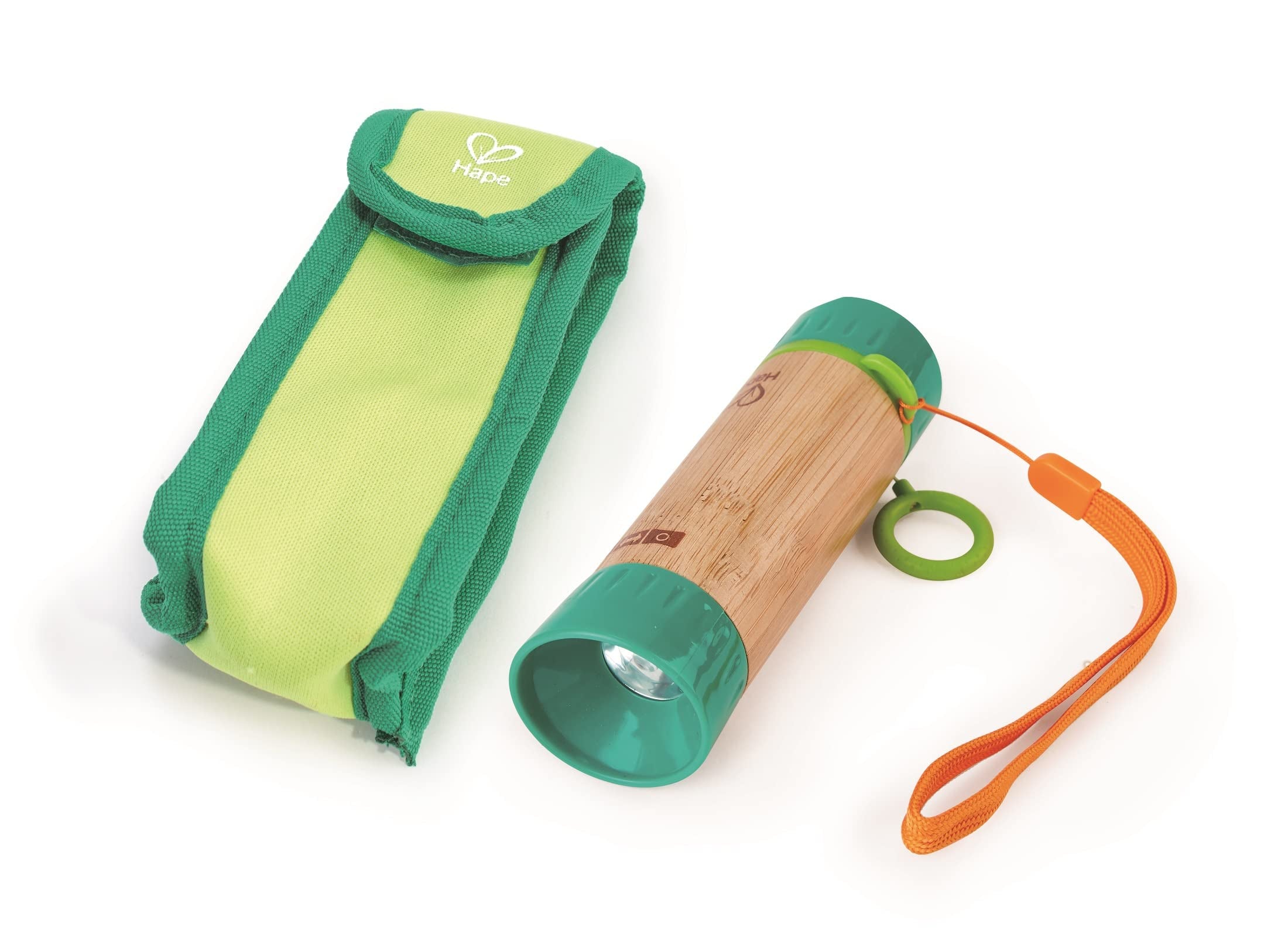 Hape Hand-Powered Flashlight With Case, Made From Bamboo, Nature Fun, Outdoor Toys