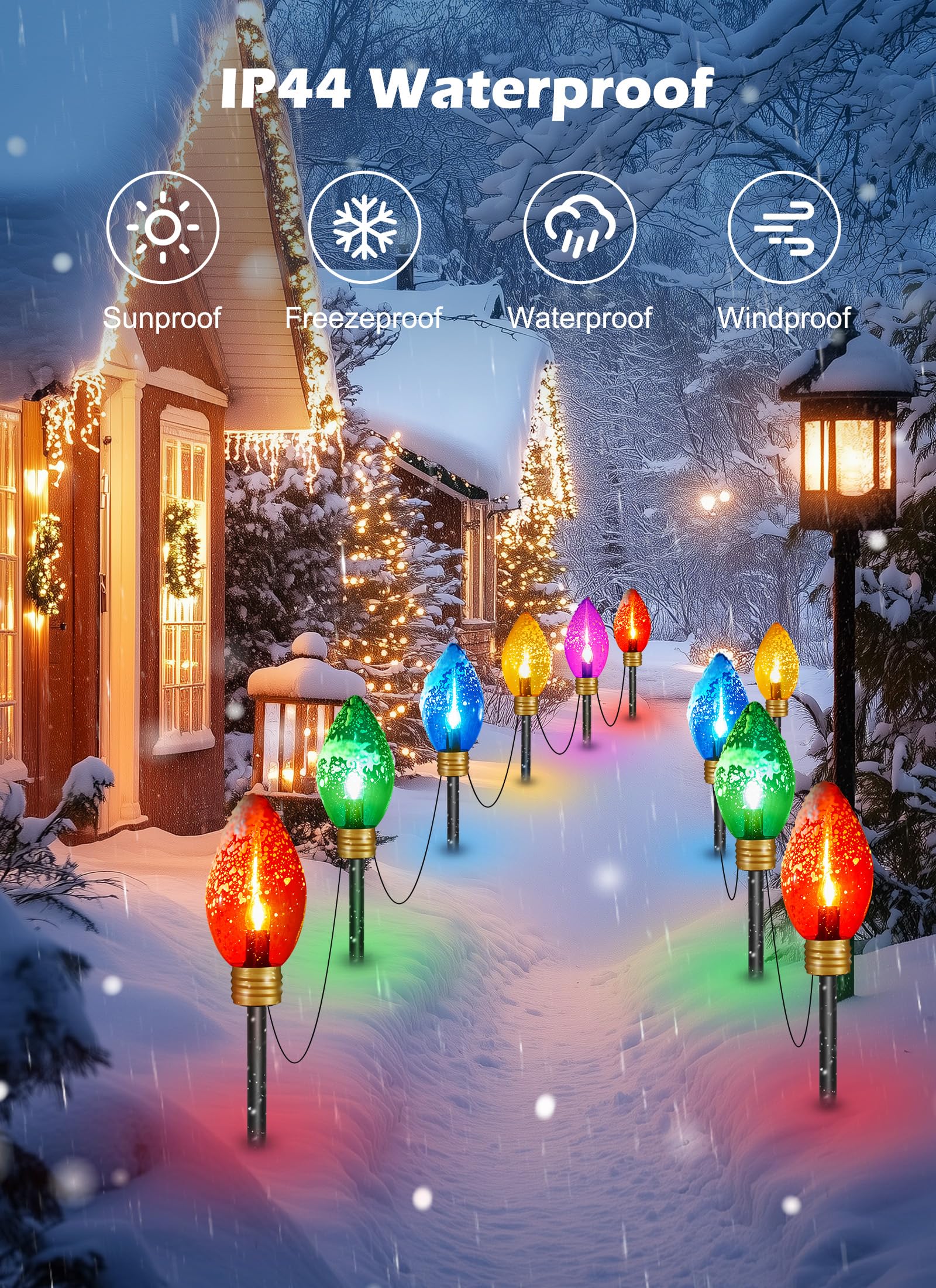 Minetom Jumbo Christmas String Lights, 2 Pack Multicolor 11Ft Waterproof C9 Outdoor Decorations for Holiday Home Tree Roof Yard