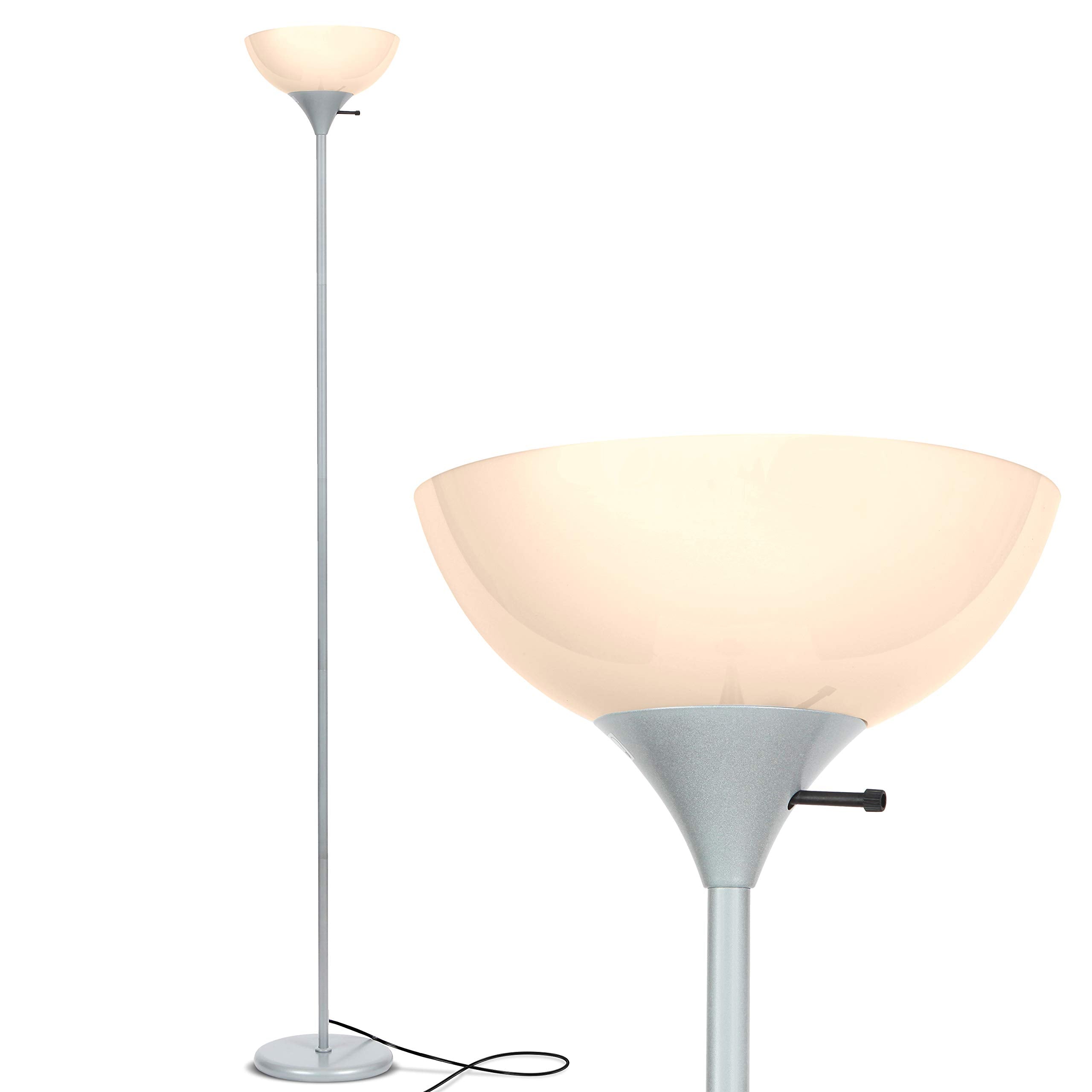 Brightech Sky Dome Dimmable LED Floor Lamp, Torchiere for Living Rooms, Platinum Silver, Model FL-DME-SVR