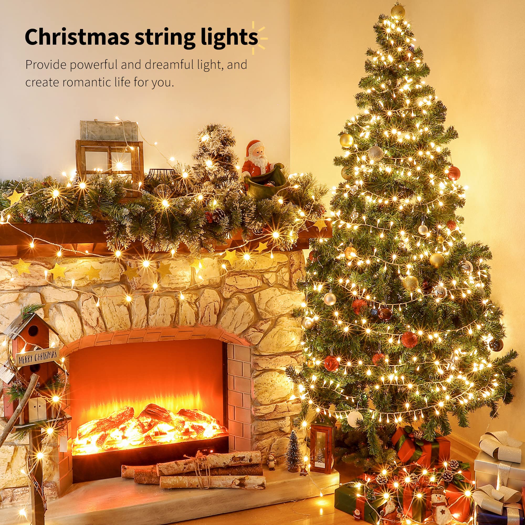 Oopswow Warm White String Lights 33Ft 100 Led With 8 Modes, Waterproof Plug In Twinkle Fairy Lights Indoor Outdoor For Holiday,