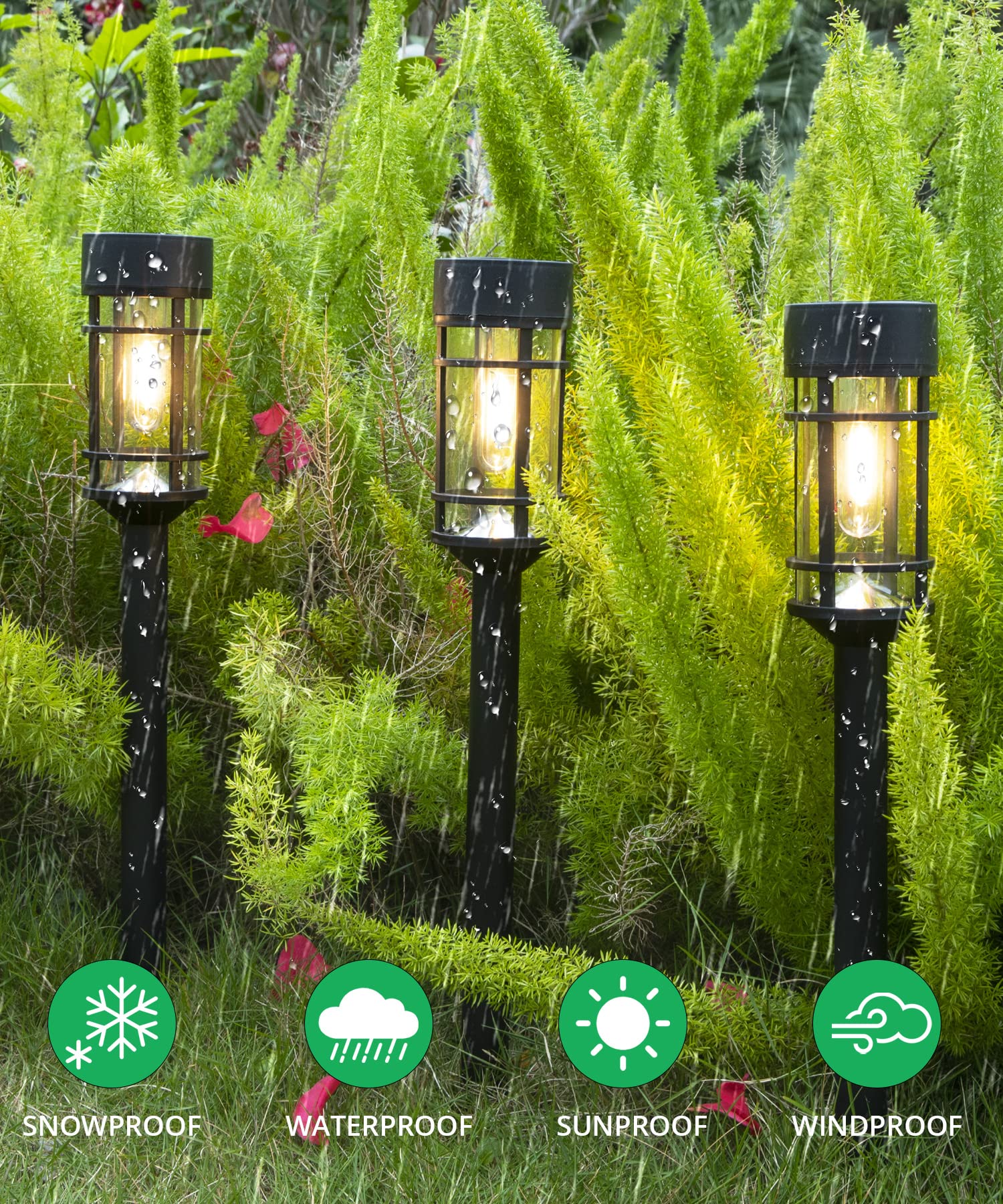 ILANCK Solar Pathway Lights 8 Pack, Waterproof IP65, LED Metal Garden Lights, Black, Model HNBRPL07B