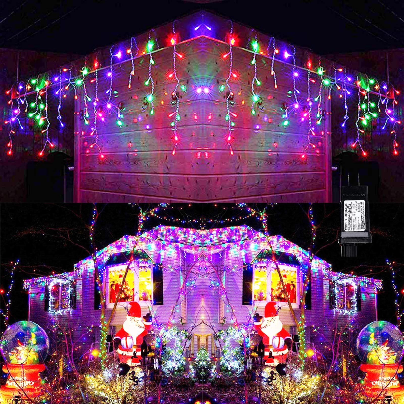 Toodour Christmas Icicle Lights, 360 LED, 29.5ft, 8 Modes, Multicolor, Model JT-EL/FC300V0200