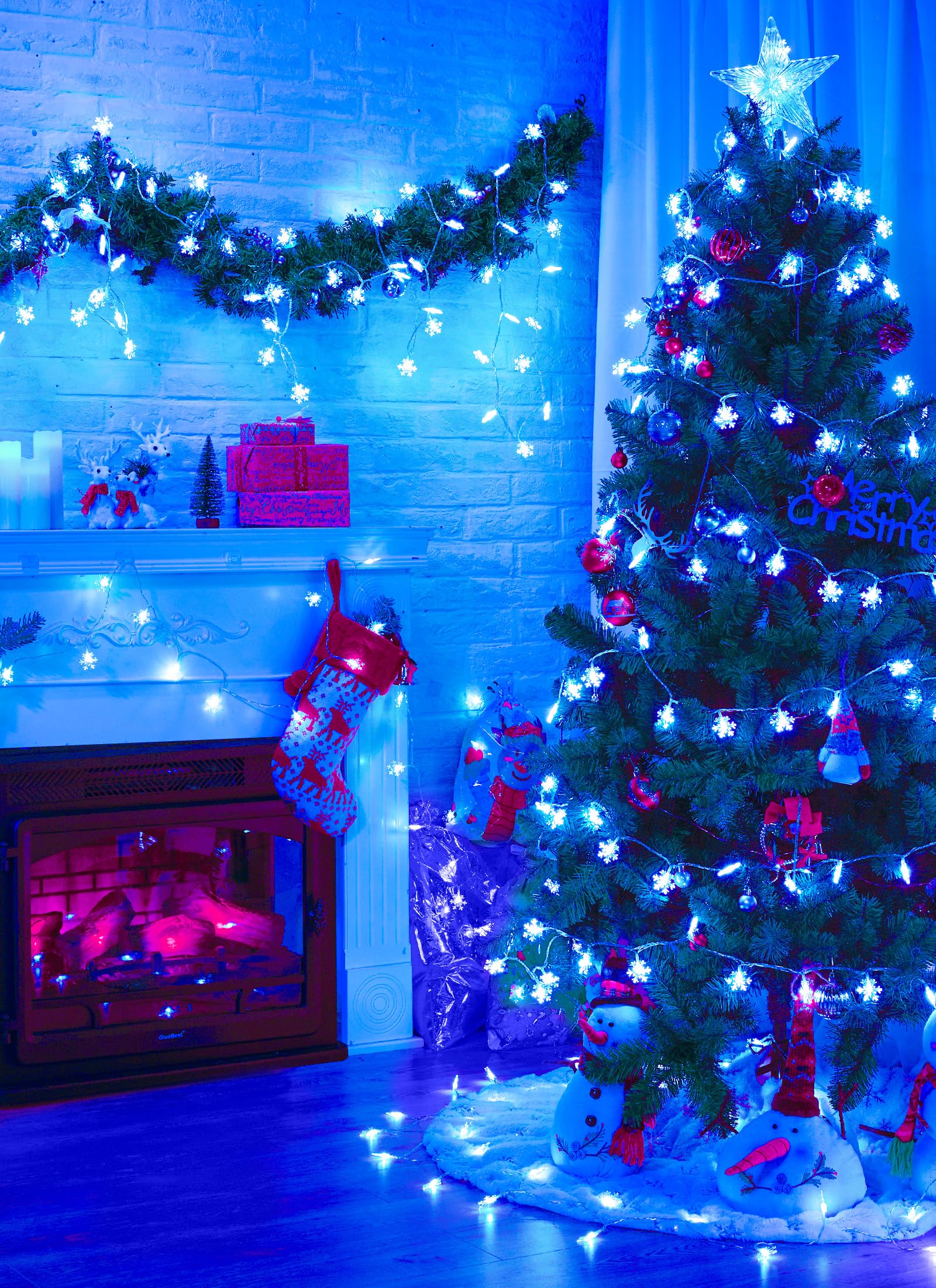 Minetom 2 Pack Snowflakes Lights, 14 Ft 30 Led Christmas Lights, Waterproof Snowflakes Christmas Lights With Battery Operated, 3 Lighting Modes, Shatterproof Xmas Fairy Lights For Indoor Decor