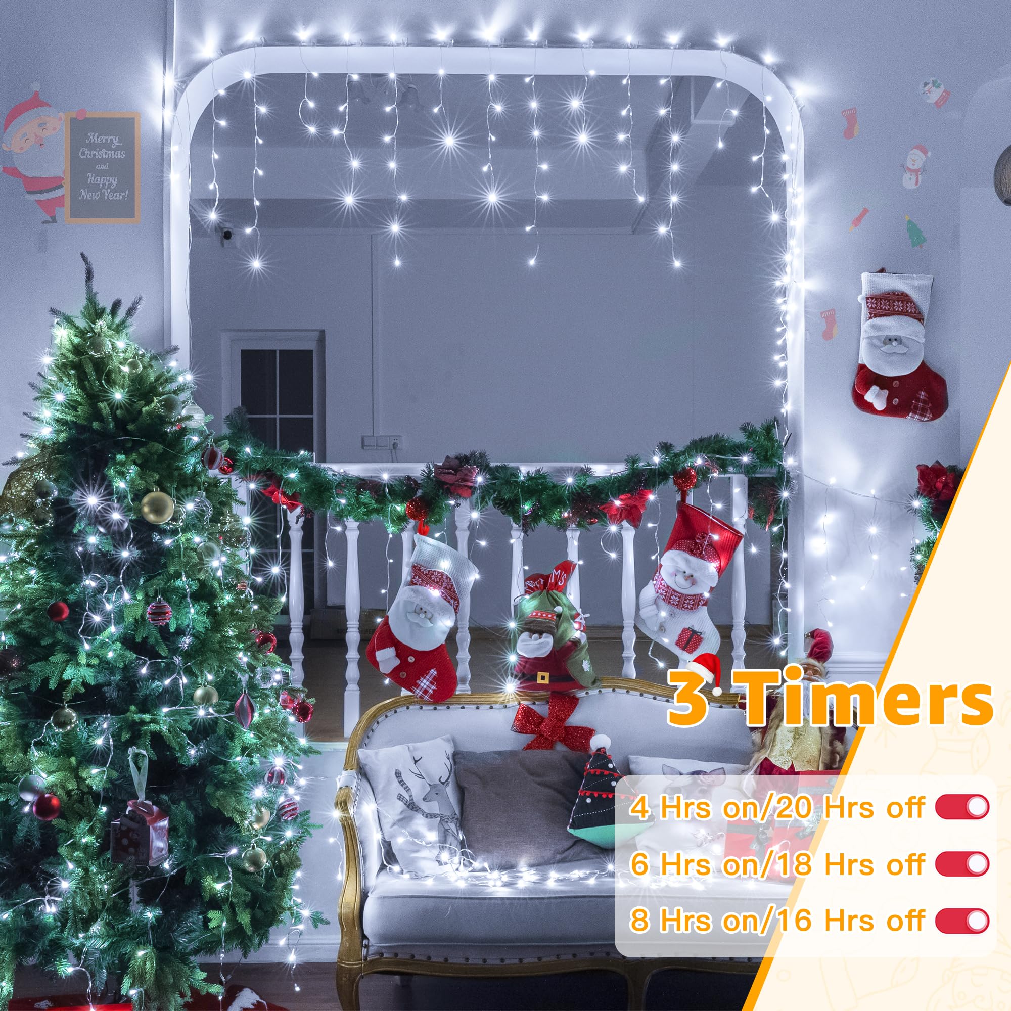 Ollny Cool White Icicle Lights, 720 Led, 60Ft, Waterproof, Remote Control, 8 Modes, Model Hg-29V721Bc For Indoor/Outdoor Decorations