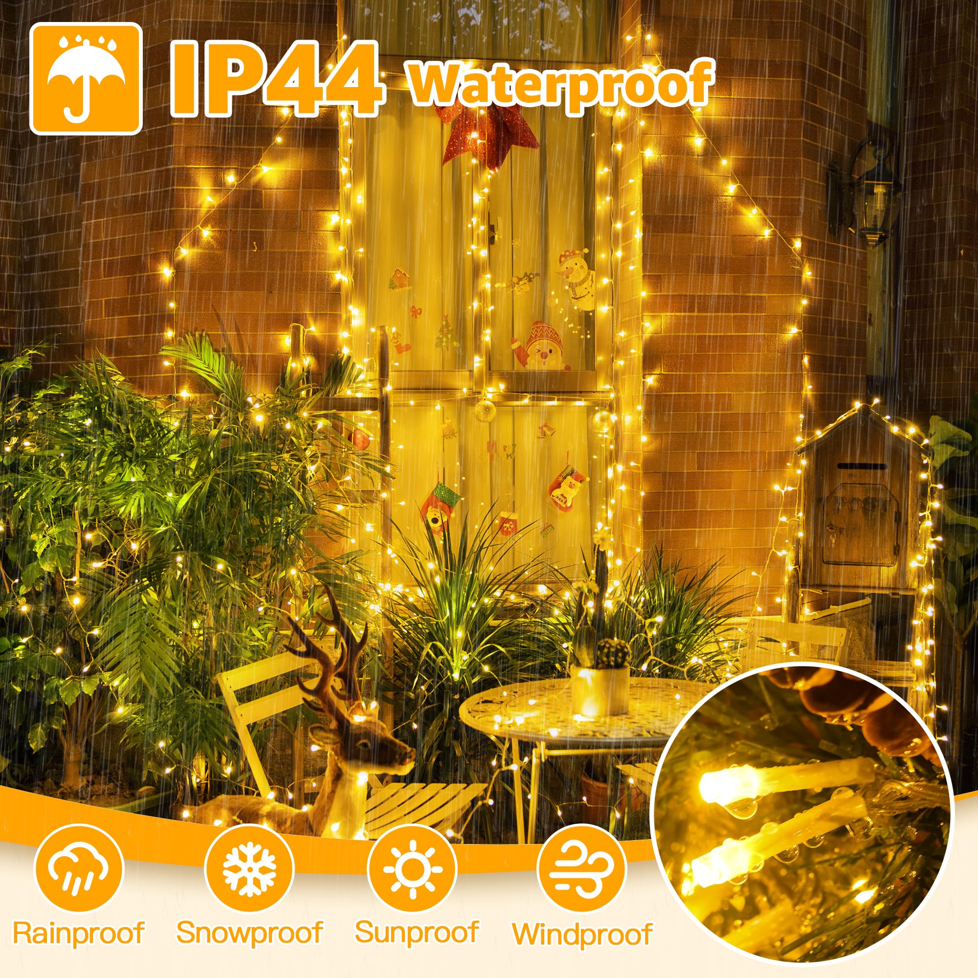 Ollny String Lights 120Led 40Ft, Warm White Fairy Lights Waterproof Connectable Timer, 8 Modes Plug In Christmas Lights For Bedroom Outdoor Party Indoor Classroom Decorations