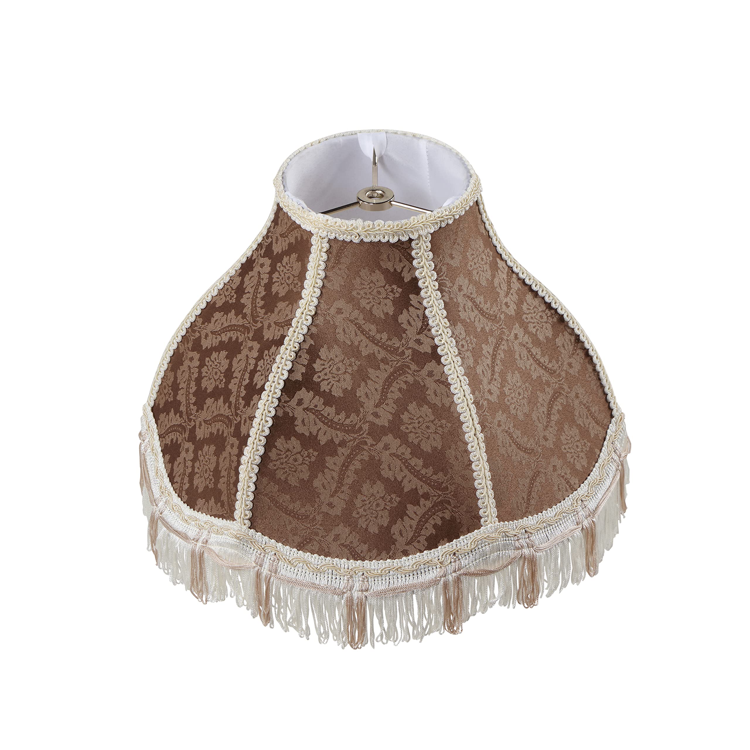 Aspen Creative 30333, Handsewn Scallop Dome Traditional Spider Fringe Lamp Shade/Brown Jacquard Textured Fabric, 5&quot; Top X 13&quot; Bottom X 9-1/2&quot; Slant