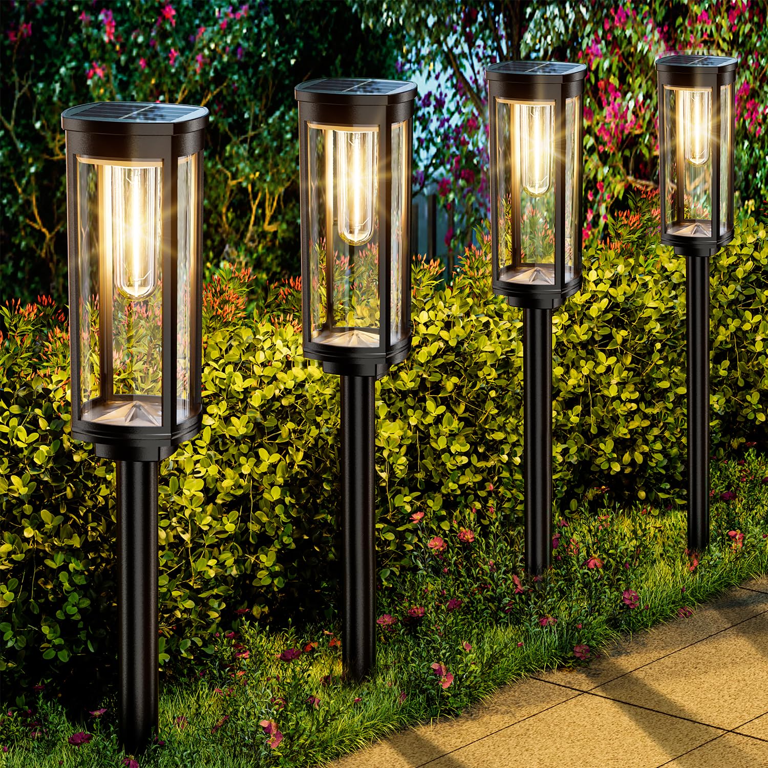 NEWMESSI 8 Pack Solar Pathway Lights Outdoor IP65 Waterproof Super Brightness Solar Powered Landscape Path Lights for Outside Wa