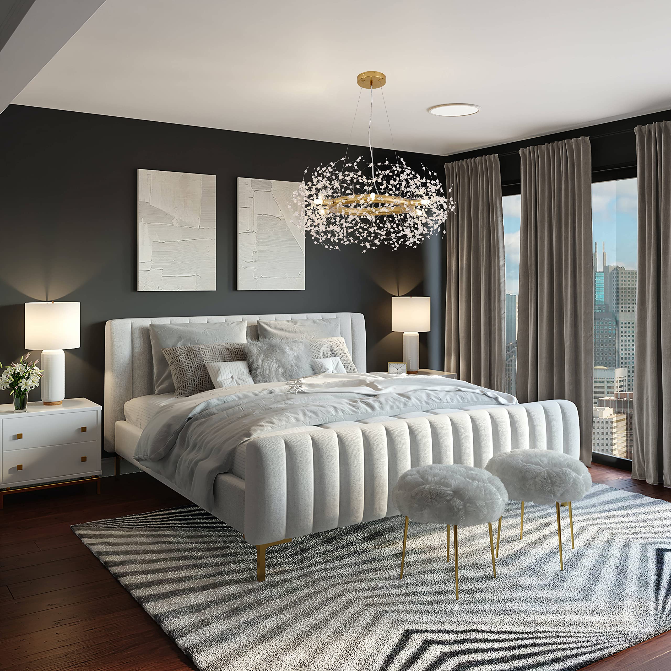 Macarena 6-Light Gold Crystal Chandelier, Modern Round Pendant Lighting for Dining Room, Bedroom, Living Room, Entryway, Kitchen