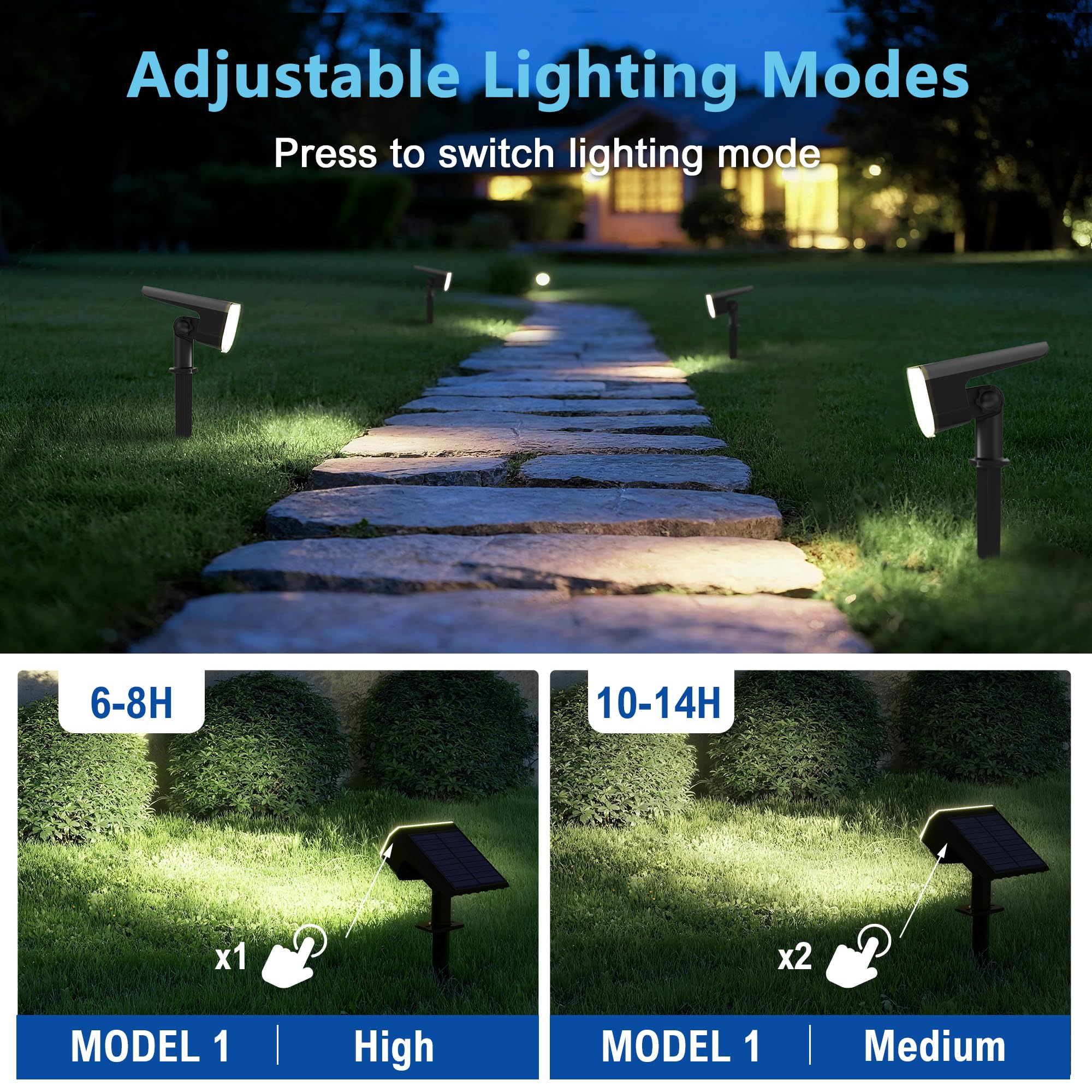 Jejot Solar Lights Outdoor Waterproof Ip65  Super Bright Led  6500K 2 Lighting Modes  Solar Powered Yard Garden Solar Spot Lights For Outside Landscape Auto On/Off -6500K 4 Pack