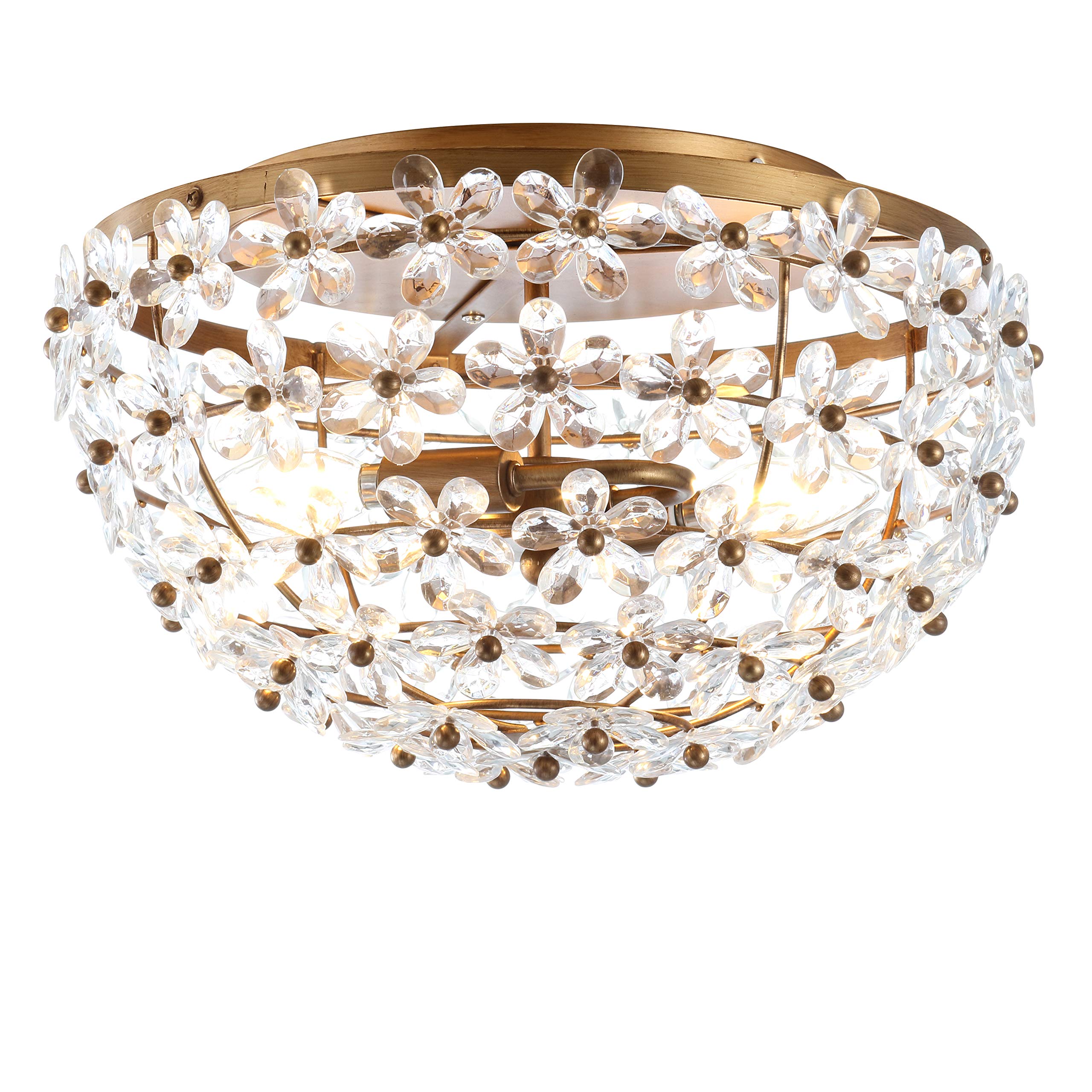 JONATHAN Y LED Flush Mount Light, 15.5in Antique Gold Metal/Acrylic, Dimmable 2700K Warm Light, Model JYL9043A