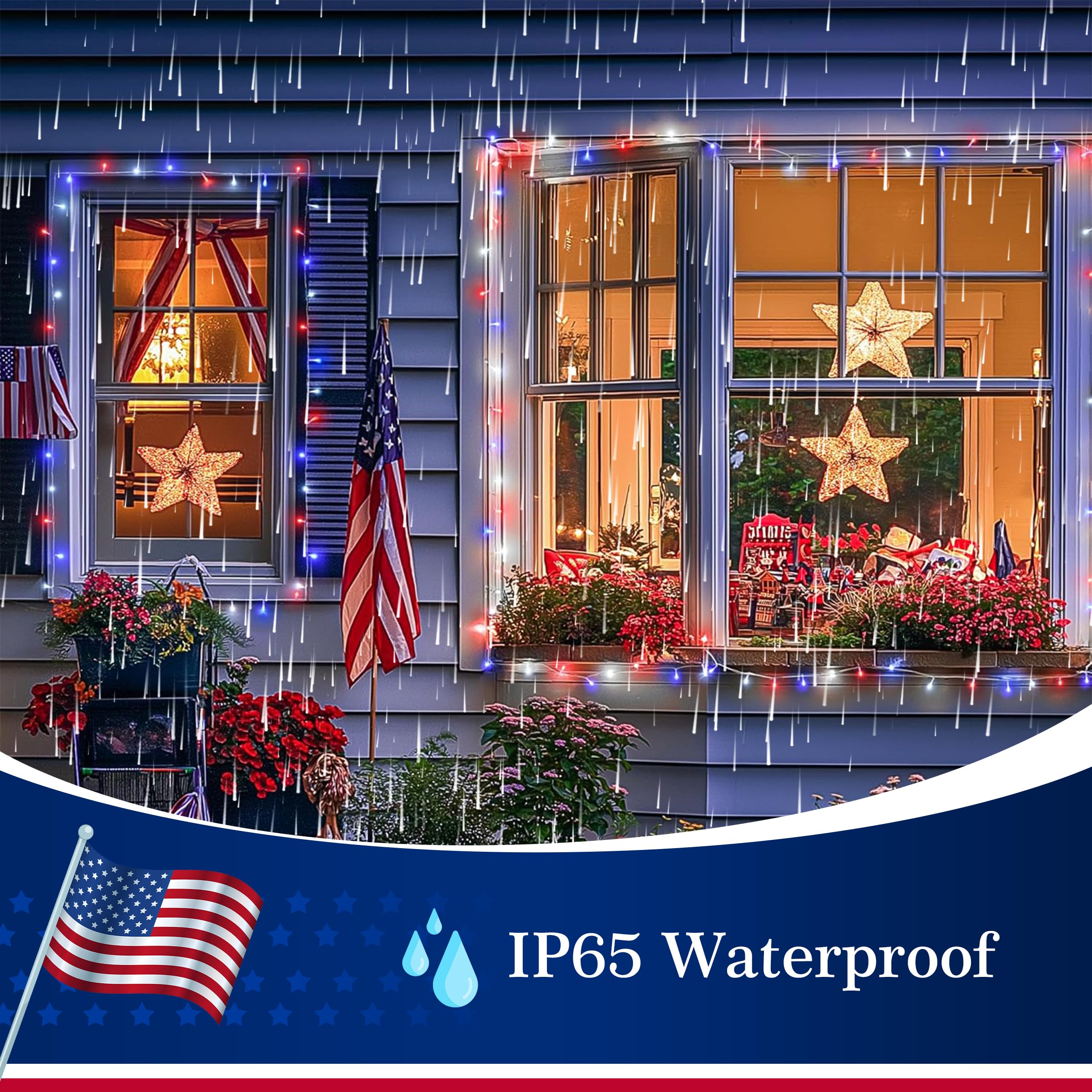 Red White Blue String Lights 50Led 4Th Of July Decoration Patriotic Battery Operated Mini Lights Waterproof For Indoor Outdoor B
