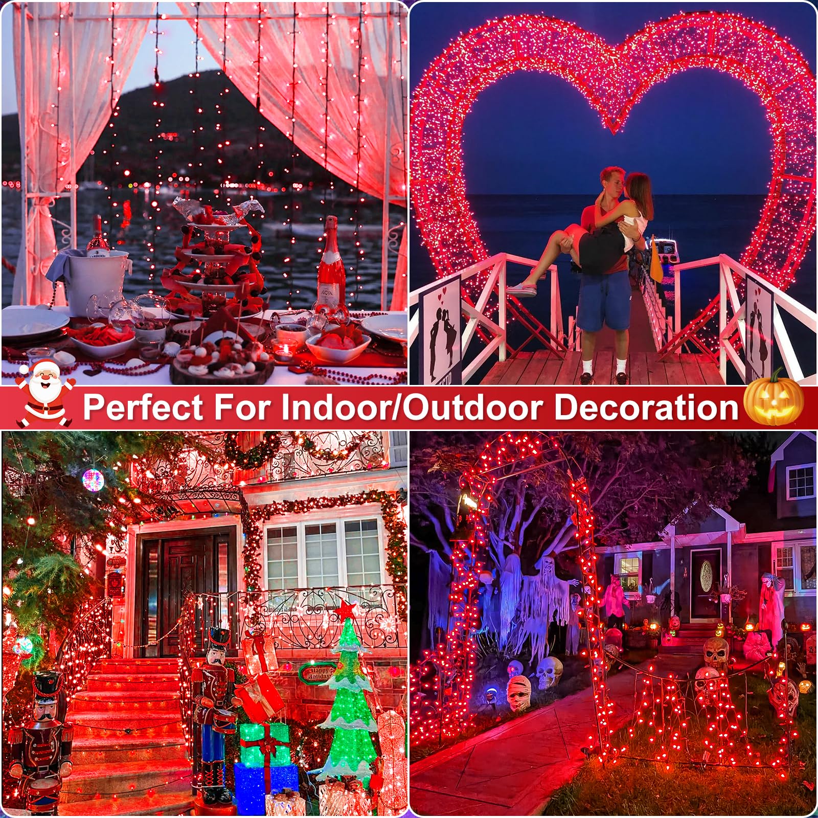 Nielfoi Christmas Lights Outdoor, 200 LED Green Wire Twinkle Lights, 66FT, Waterproof, 8 Modes, Red, Model BG-CL3M3-306L01