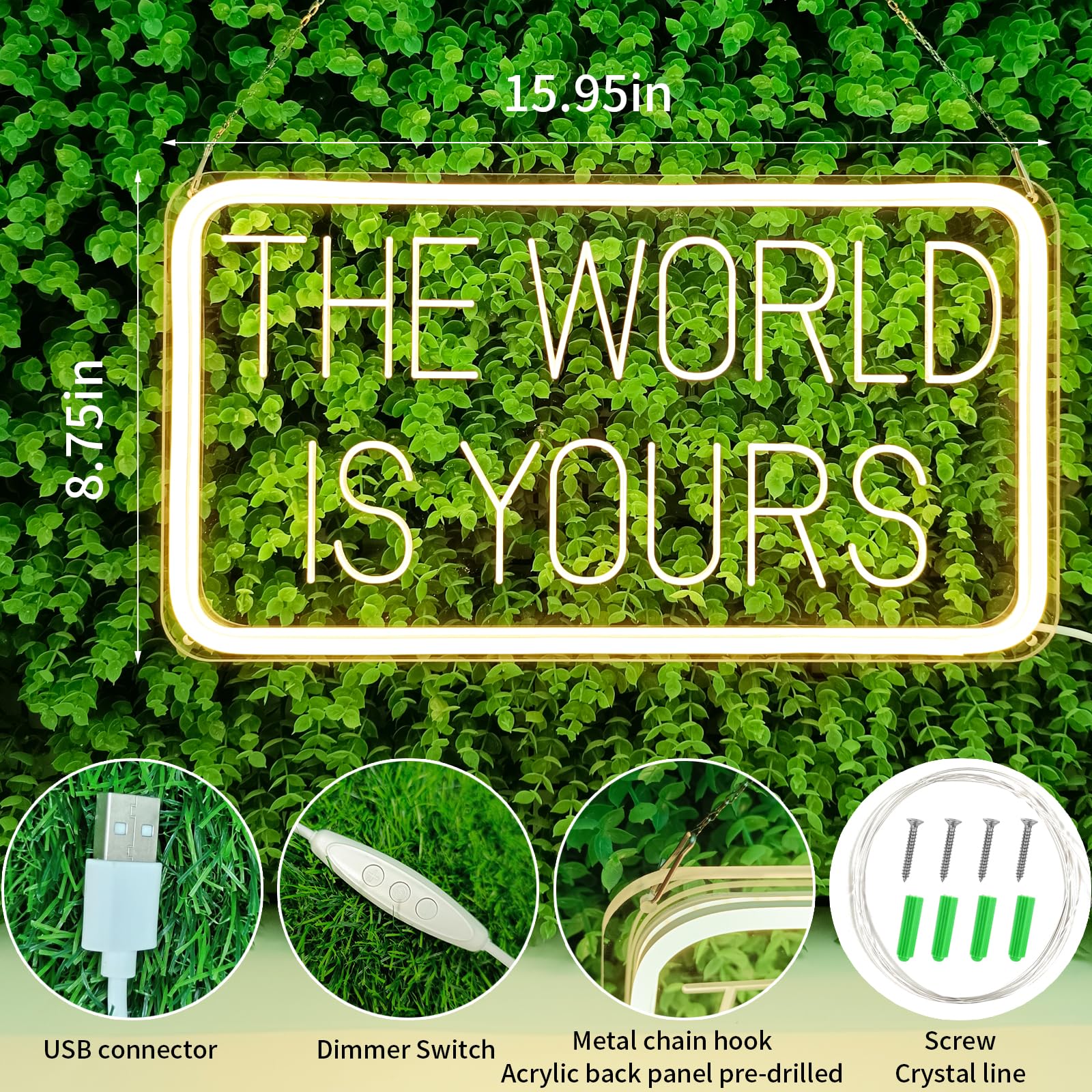 welltodo Neon Sign - The World is Yours, USB Powered, Dimmable Warm White LED Wall Decor for Bedroom, Bar, Game Room