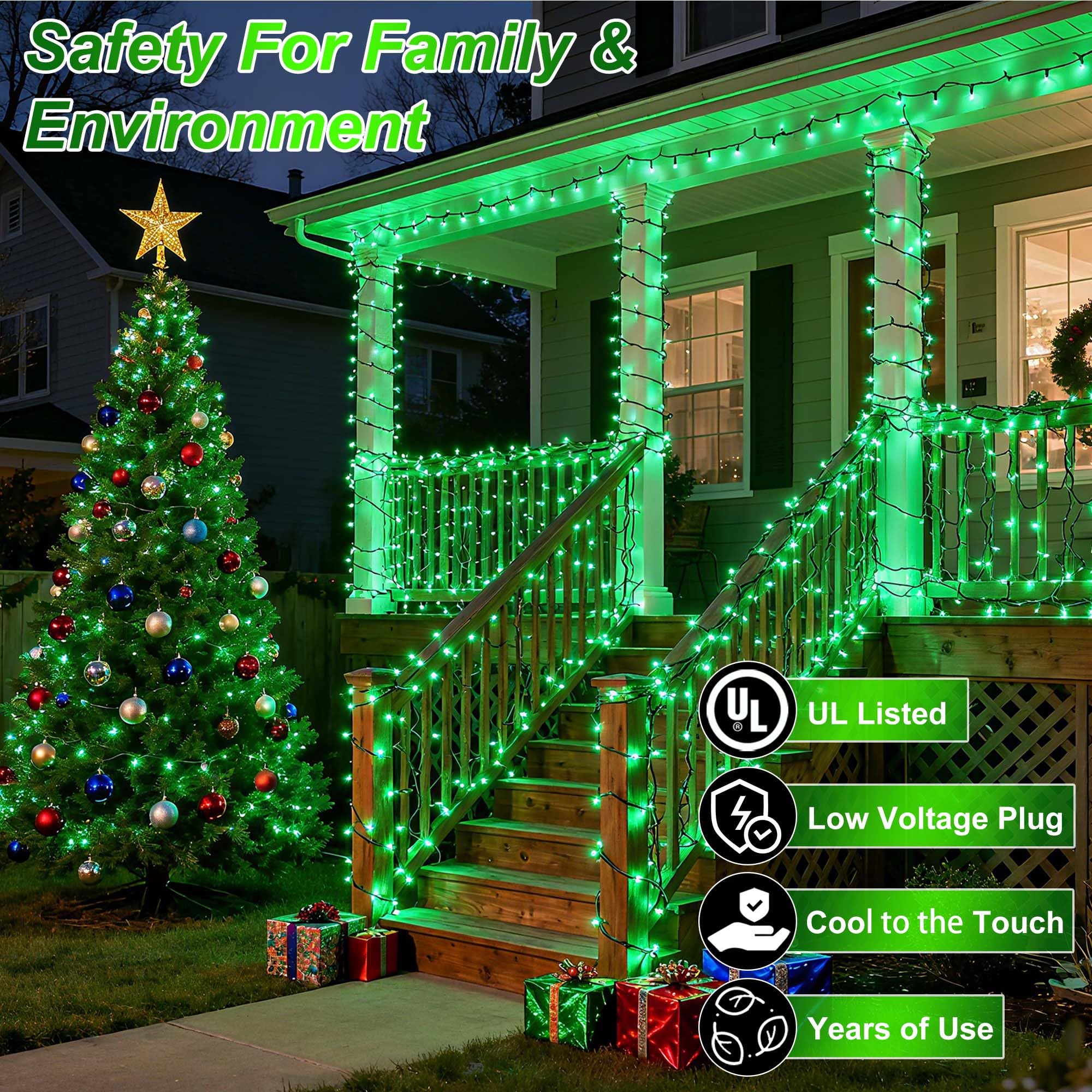 340 Led 90Ft Christmas String Lights Outdoor  12 Pro Modes And Timer Memory & Brightness  Plug In Outdoor Waterproof Clear Wire Twinkle Light For For Xmas Yard Tree Wedding Party Decor (Green)